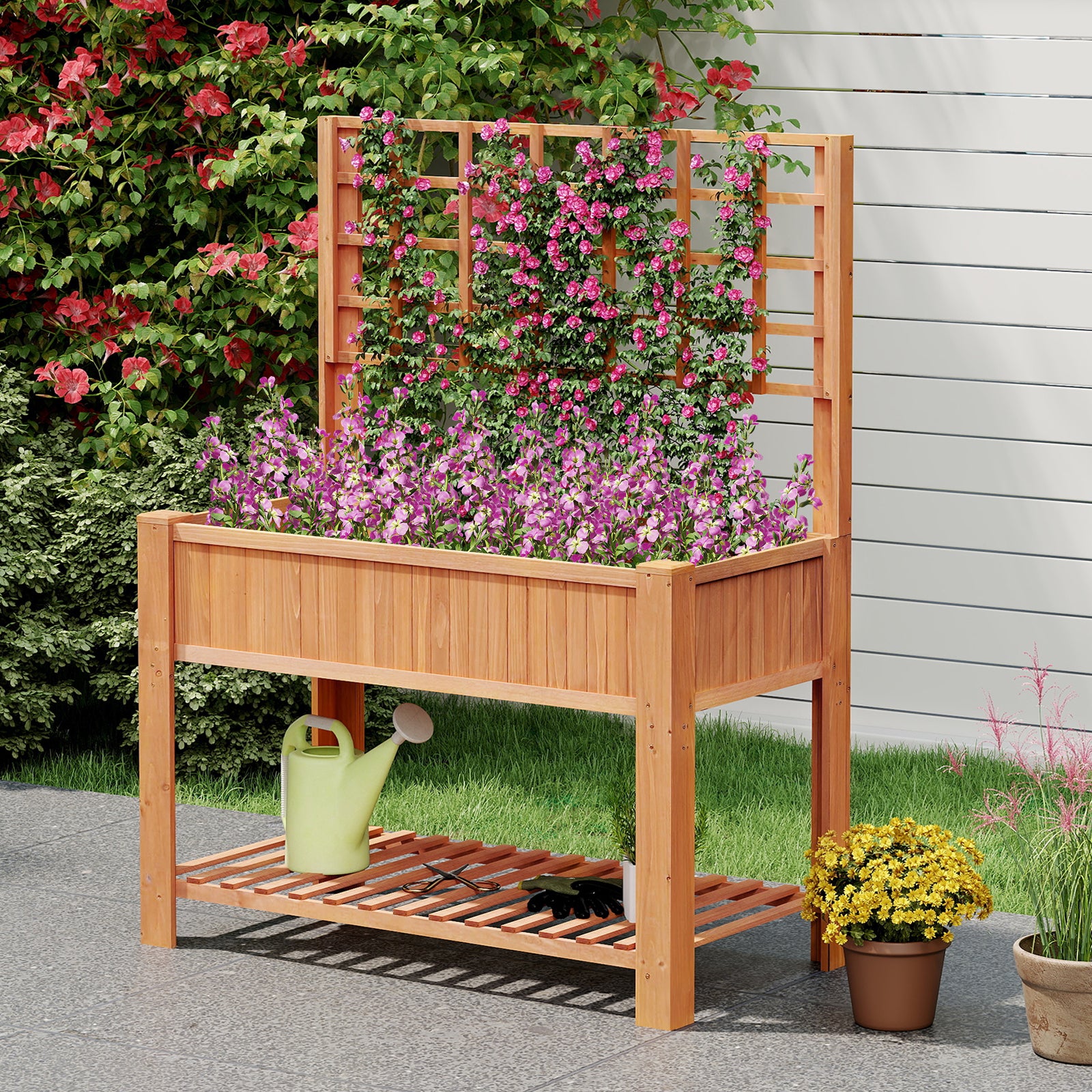 planter box for trellis Raised Garden Bed with Trellis Wooden Elevated Planter Box with Legs-O – LUV MY PATIO