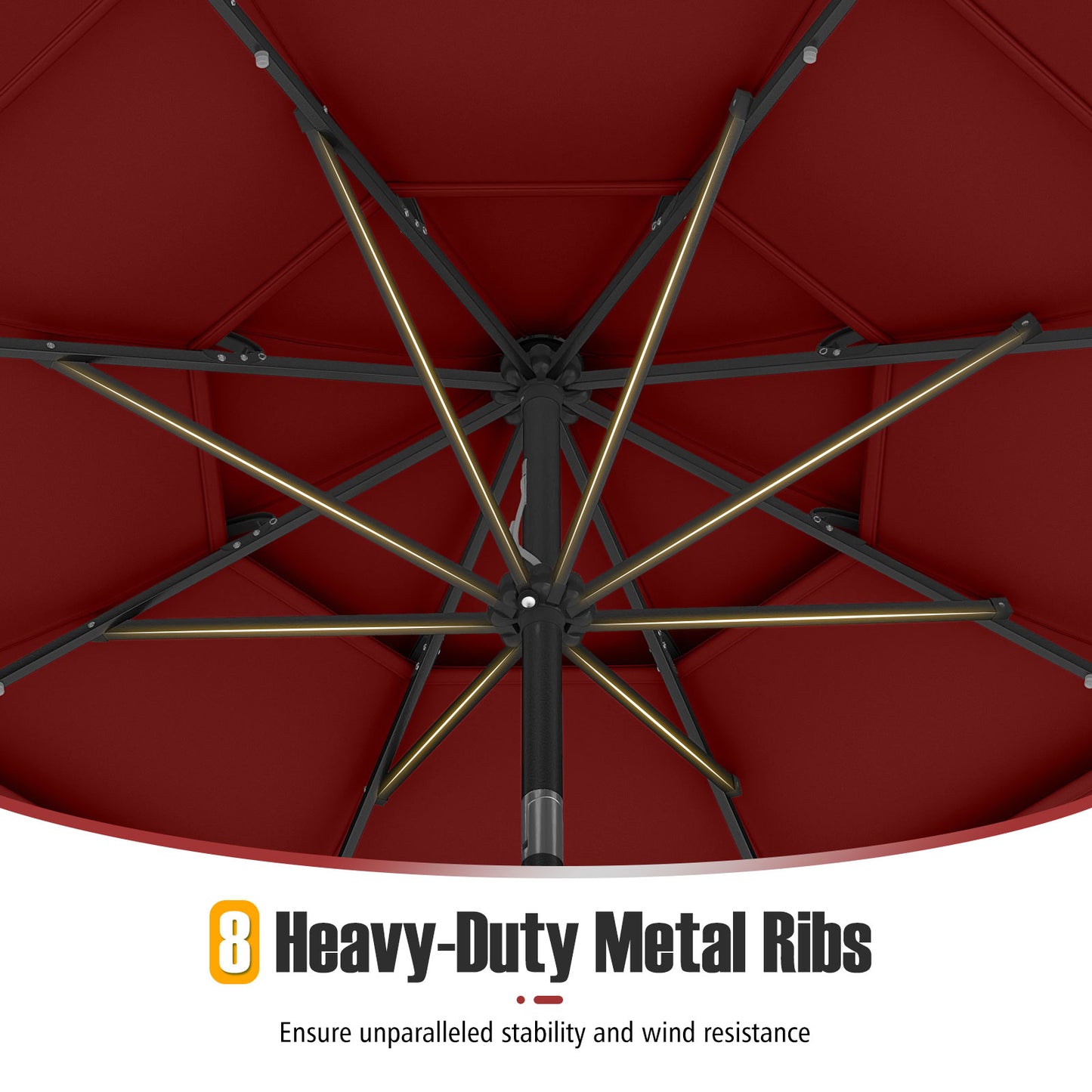 10 Feet Solar Patio Umbrella with 32 LED Lights 3-Tier Vented Top-Wine