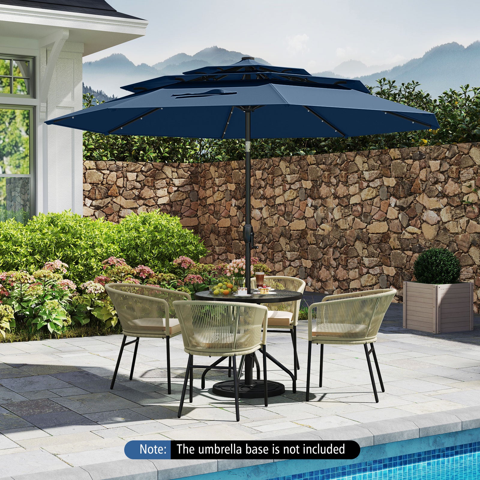 10 Feet Solar Patio Umbrella with 32 LED Lights 3-Tier Vented Top-Navy – LUV MY PATIO 10 Feet Solar Patio Umbrella with 32 LED Lights 3-Tier Vented Top-Navy – LUV MY PATIO