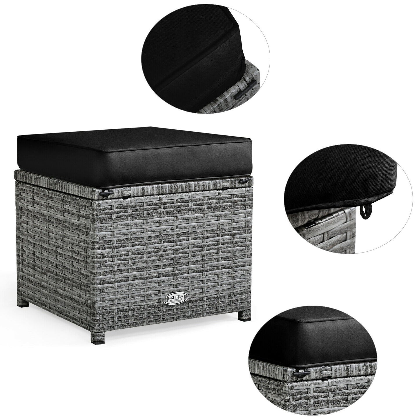 7 Pieces Patio Rattan Dining Furniture Sectional Sofa Set with Wicker Ottoman-Black
