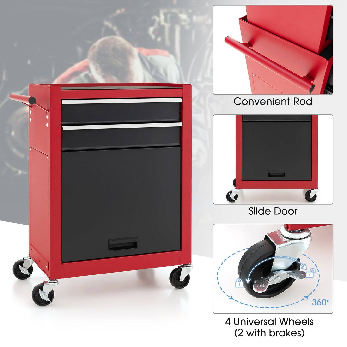 6-Drawer Tool Chest with Heightening Cabinet-Black & Red
