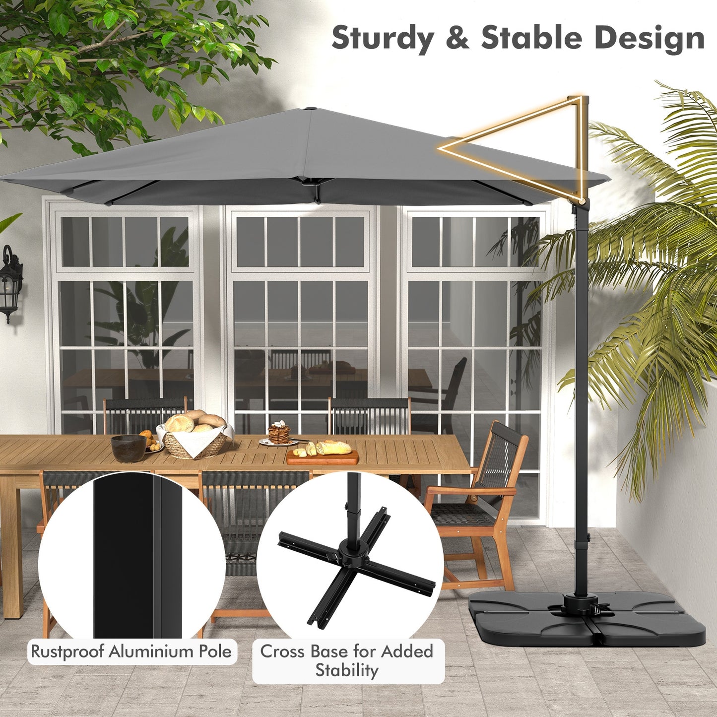 9.5 Feet Square Patio Cantilever Umbrella with 360° Rotation-Gray