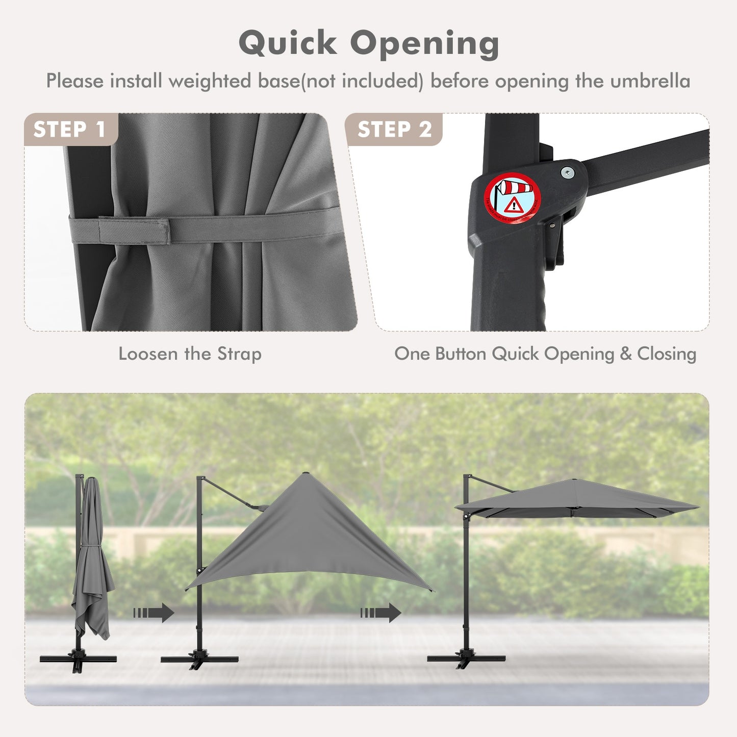 9.5 Feet Square Patio Cantilever Umbrella with 360° Rotation-Gray