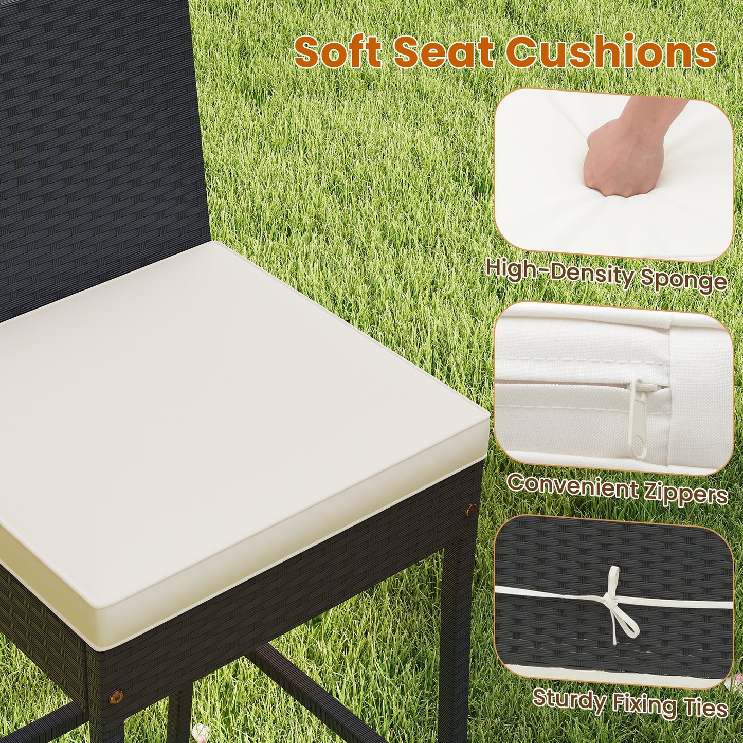 7 Pieces Patio Rattan Bar Set with Seat Cushions for Porch Yard Garden