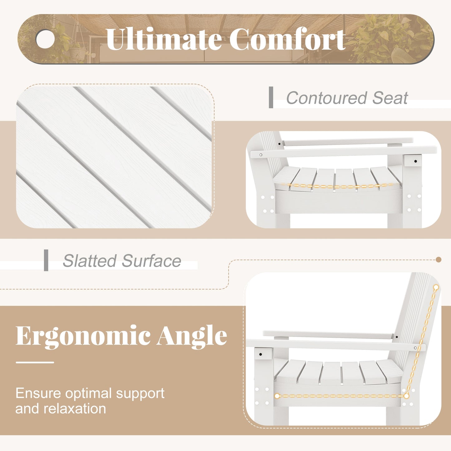 52 Inch All-Weather HDPE Outdoor Bench with Backrest and Armrests-White