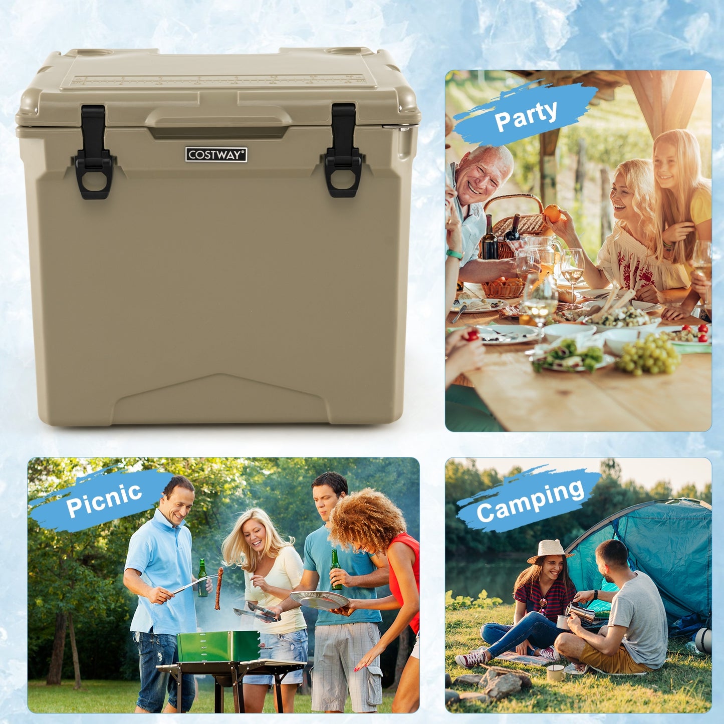 42 Quart Hard Cooler with Wheels and Handle-Tan