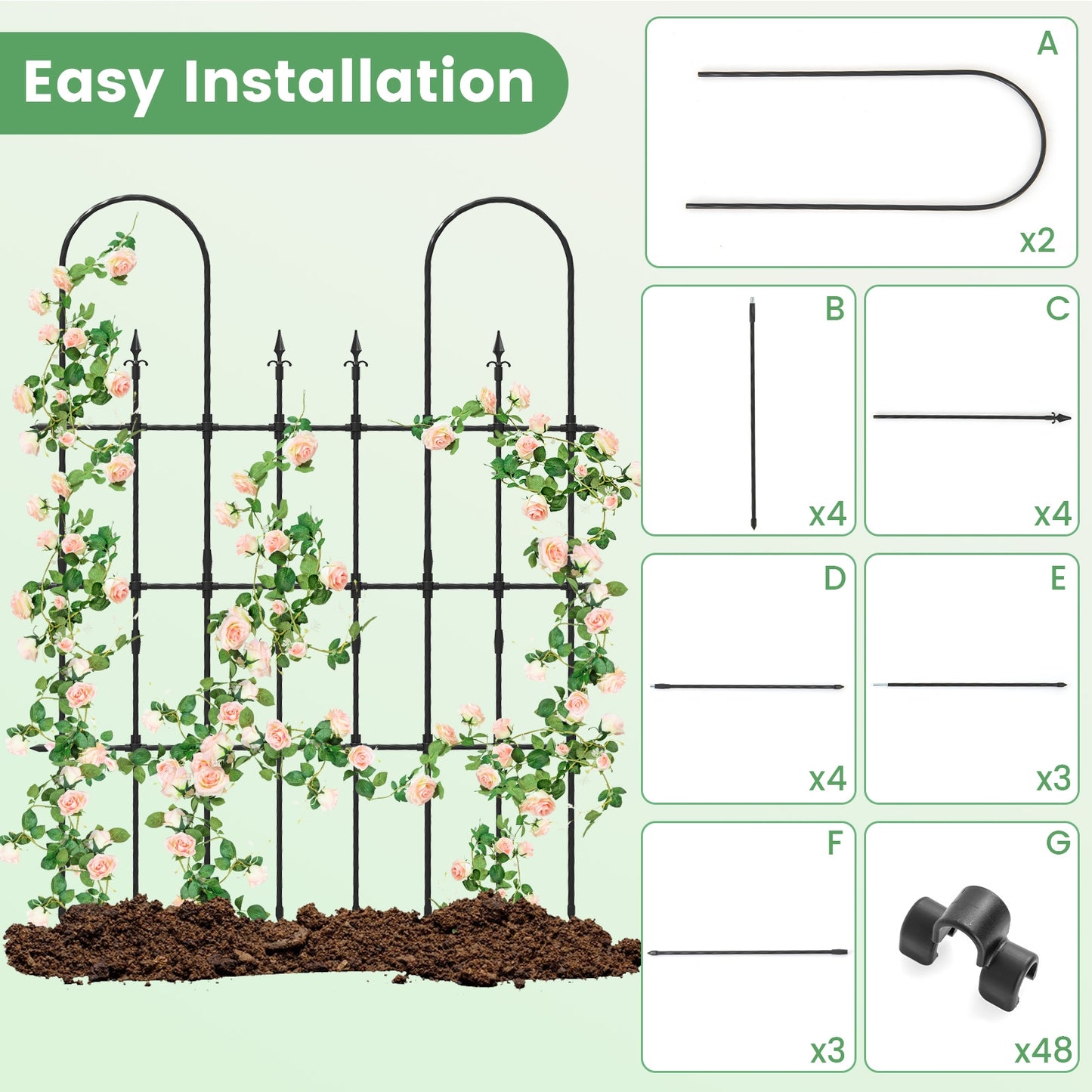 58 x 73 Inch Outdoor Garden Rose Arch Trellis for Climbing Plants