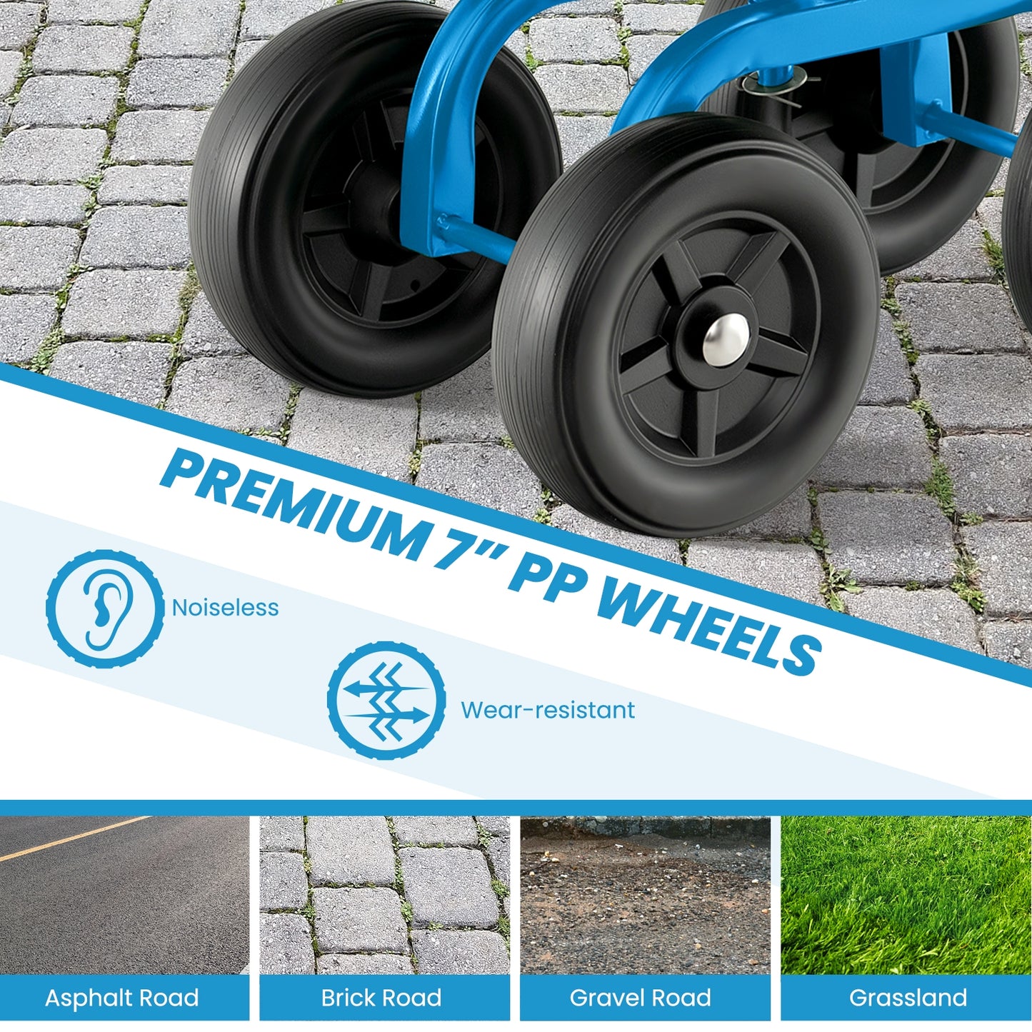 Garden Rolling Workseat with 360° Swivel Seat and Adjustable Height-Blue