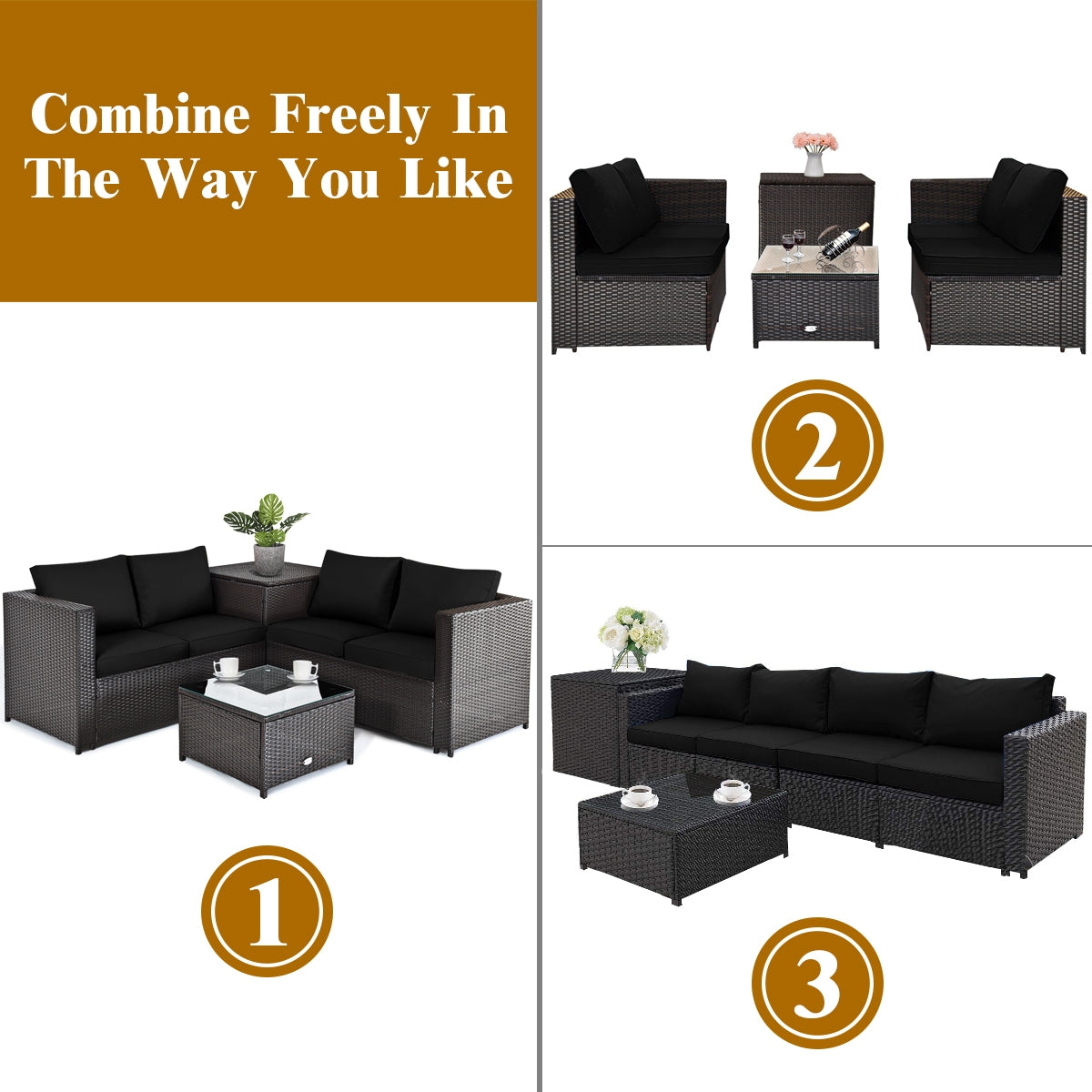4 Pieces Outdoor Patio Rattan Furniture Set with Loveseat and Storage Box-Black