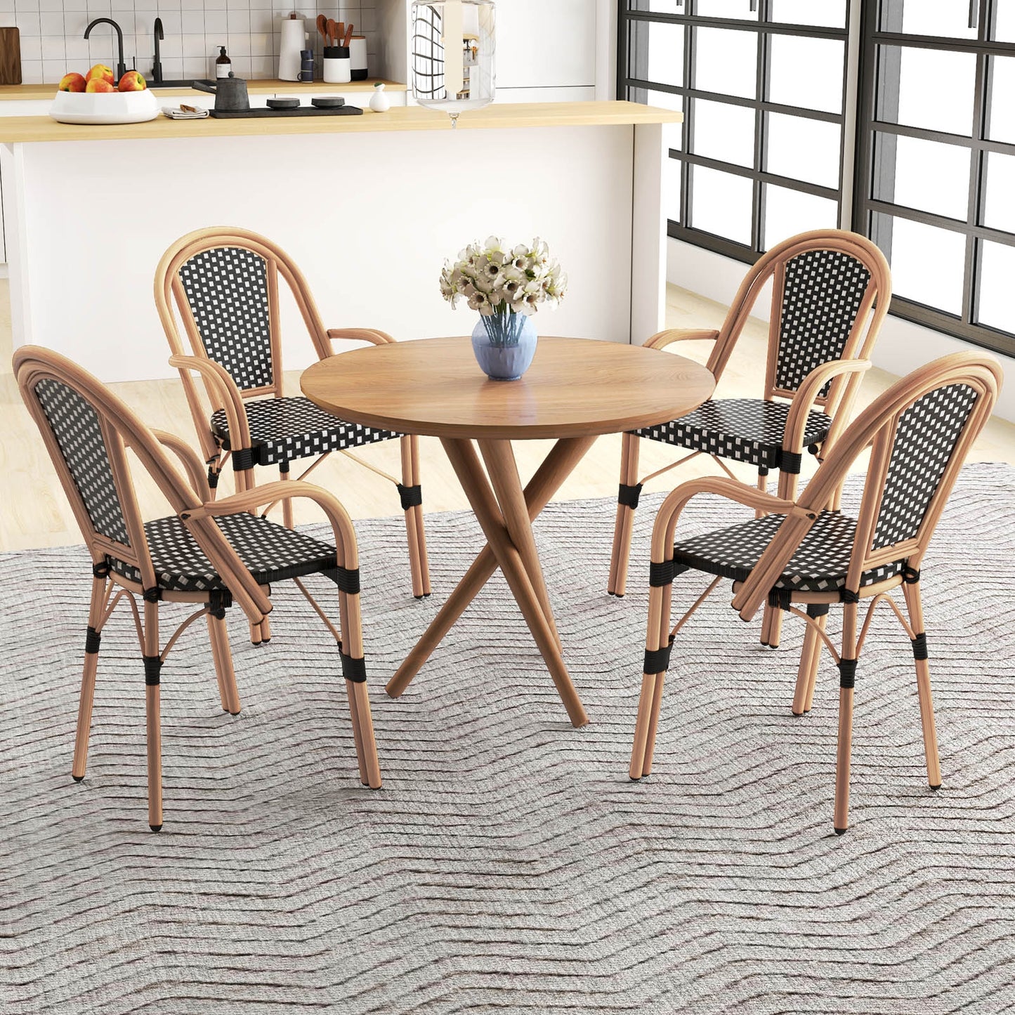 Hand-Woven PE Wicker Outdoor French Bistro Chairs Set of 2-Black