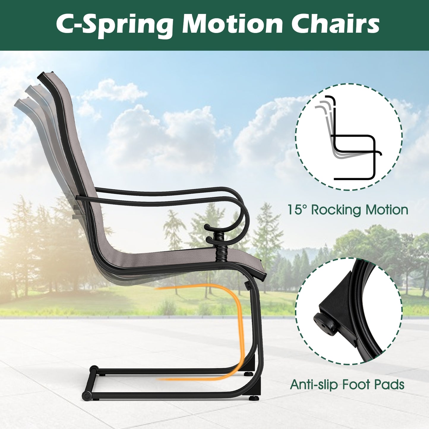 Set of 2 Patio Chairs with Quick-drying and Breathable Fabric for Backyard-Gray