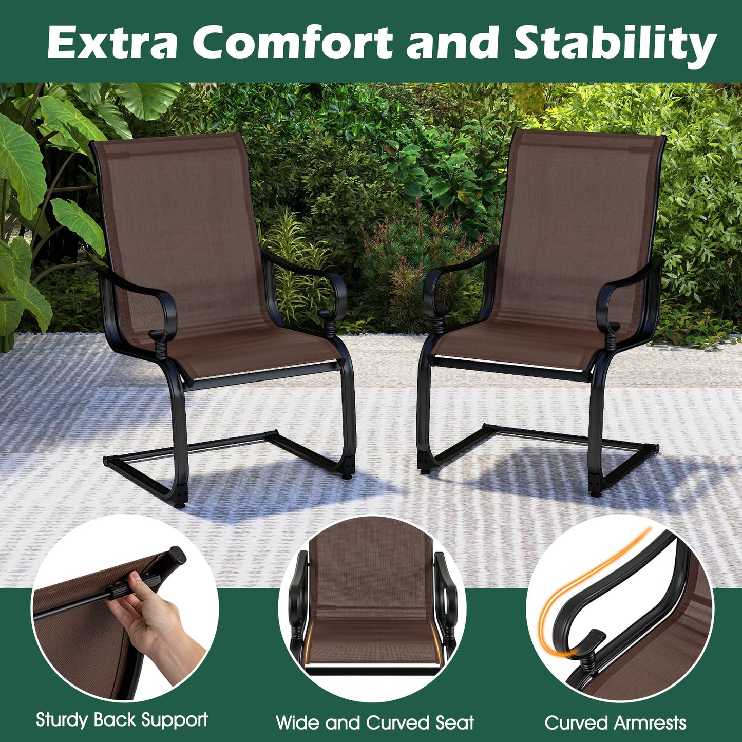 Set of 2 Patio Chairs with Quick-drying and Breathable Fabric for Backyard-Brown