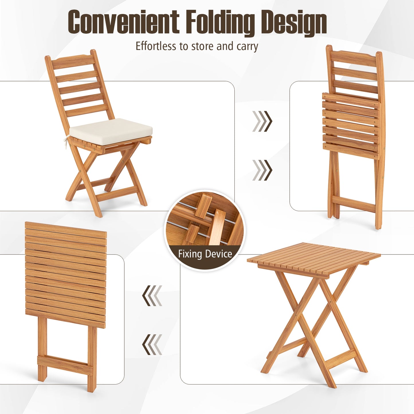 Folding Chair Table Set with Soft Seat Cushions and Table-White