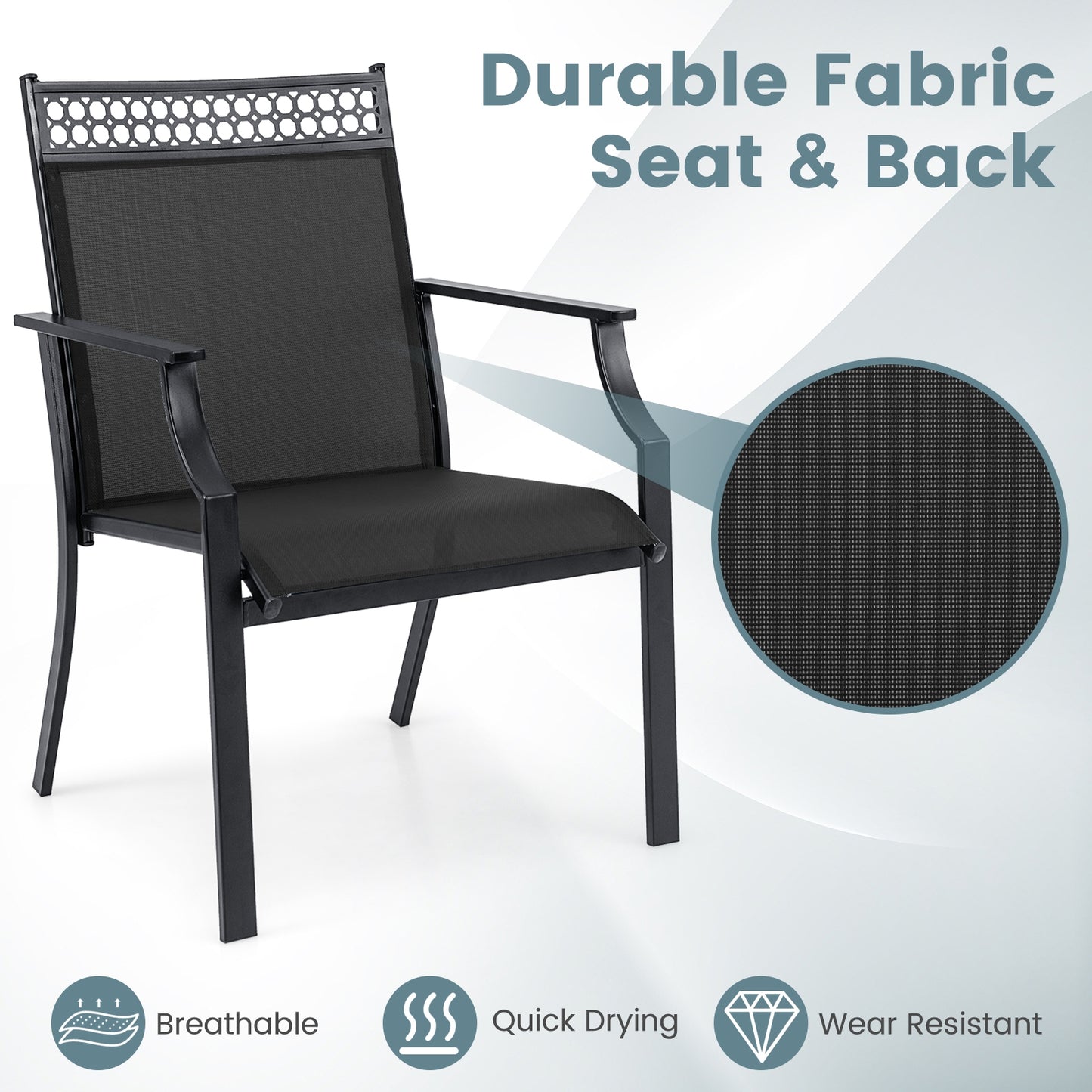 Patio Chairs Set of 2 with All Weather Breathable Fabric-Black