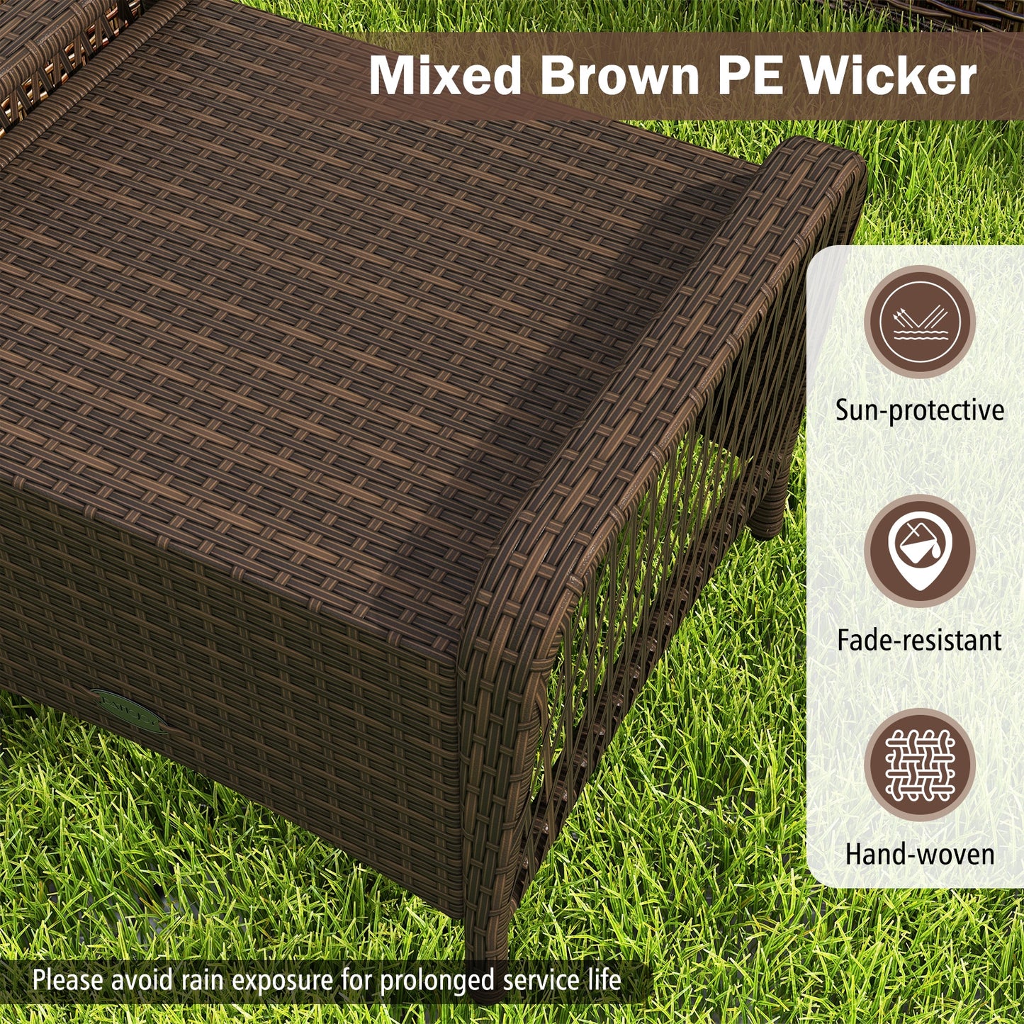 Set of 2 Outdoor Patio PE Wicker Ottomans with Removable Cushions-Navy