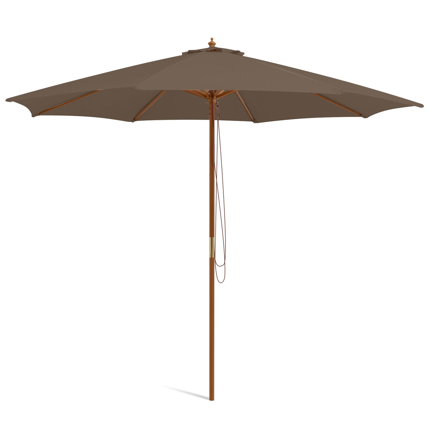 10 Feet Patio Umbrella with 8 Wooden Ribs and 3 Adjustable Heights-Brown