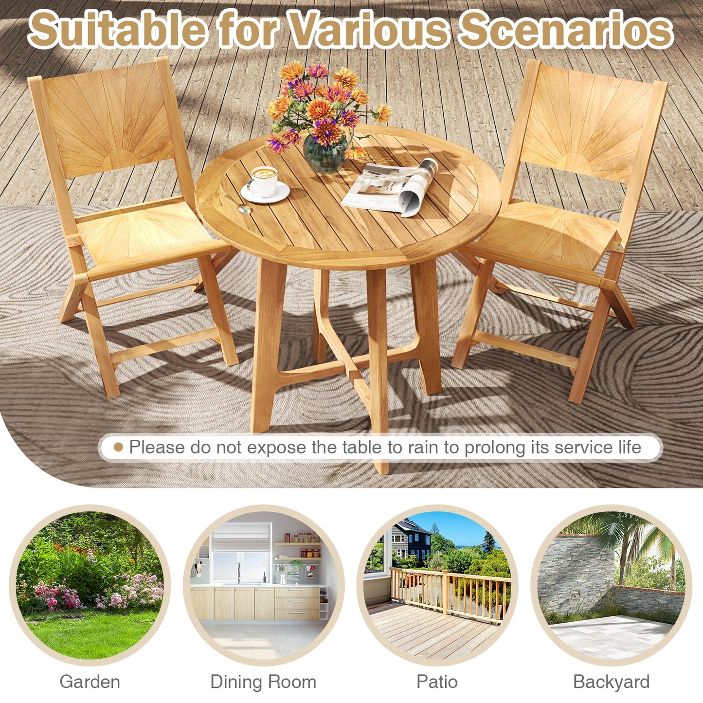 31.5 Inches Patio Dining Table with Slatted Tabletop and X-shaped Frame