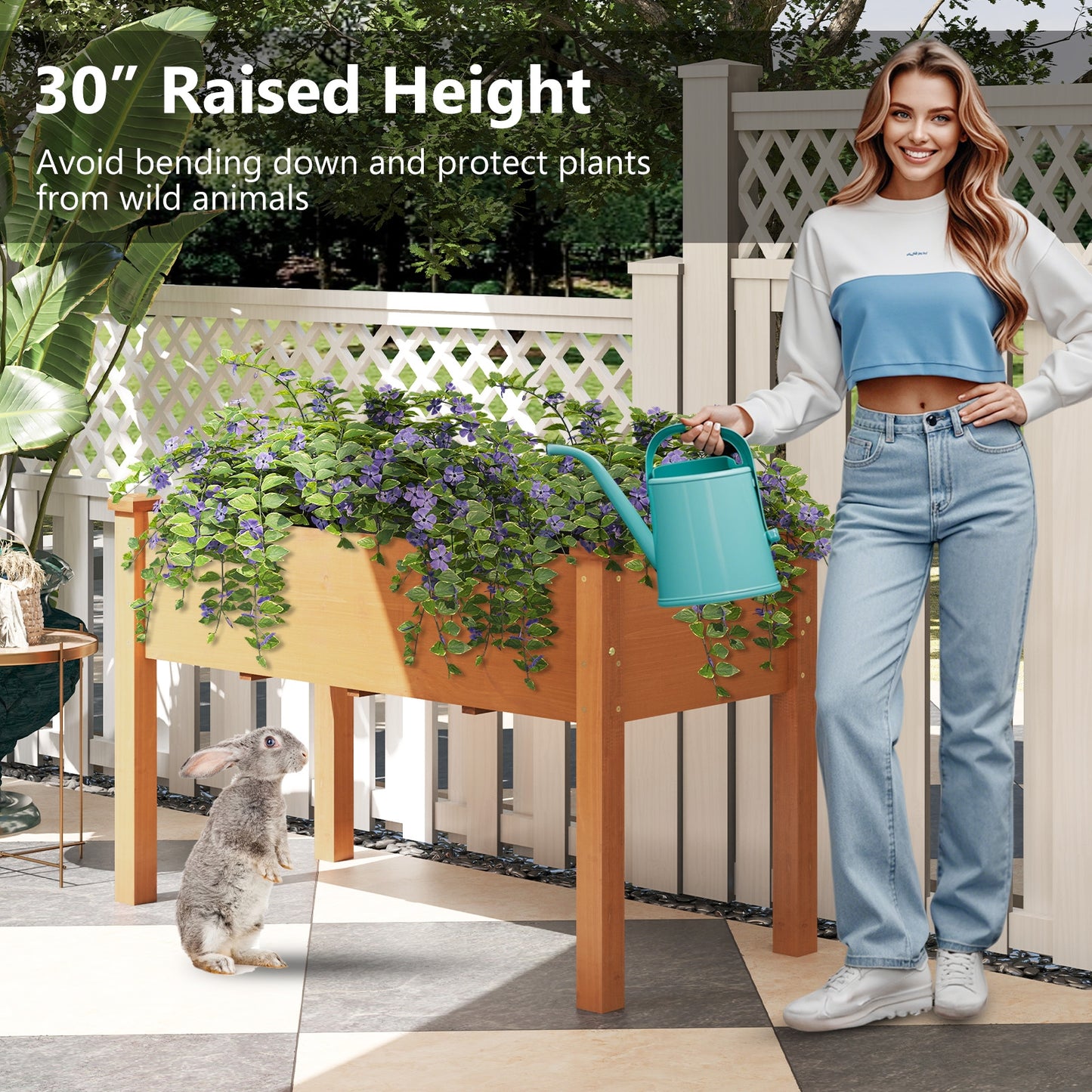 Raised Garden Bed with Legs and Drainage Holes for Backyard-Brown