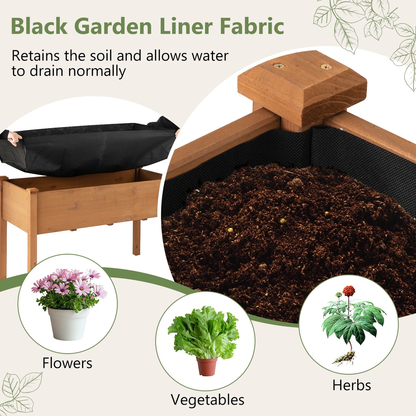 Raised Garden Bed with Legs and Drainage Holes for Backyard-Brown