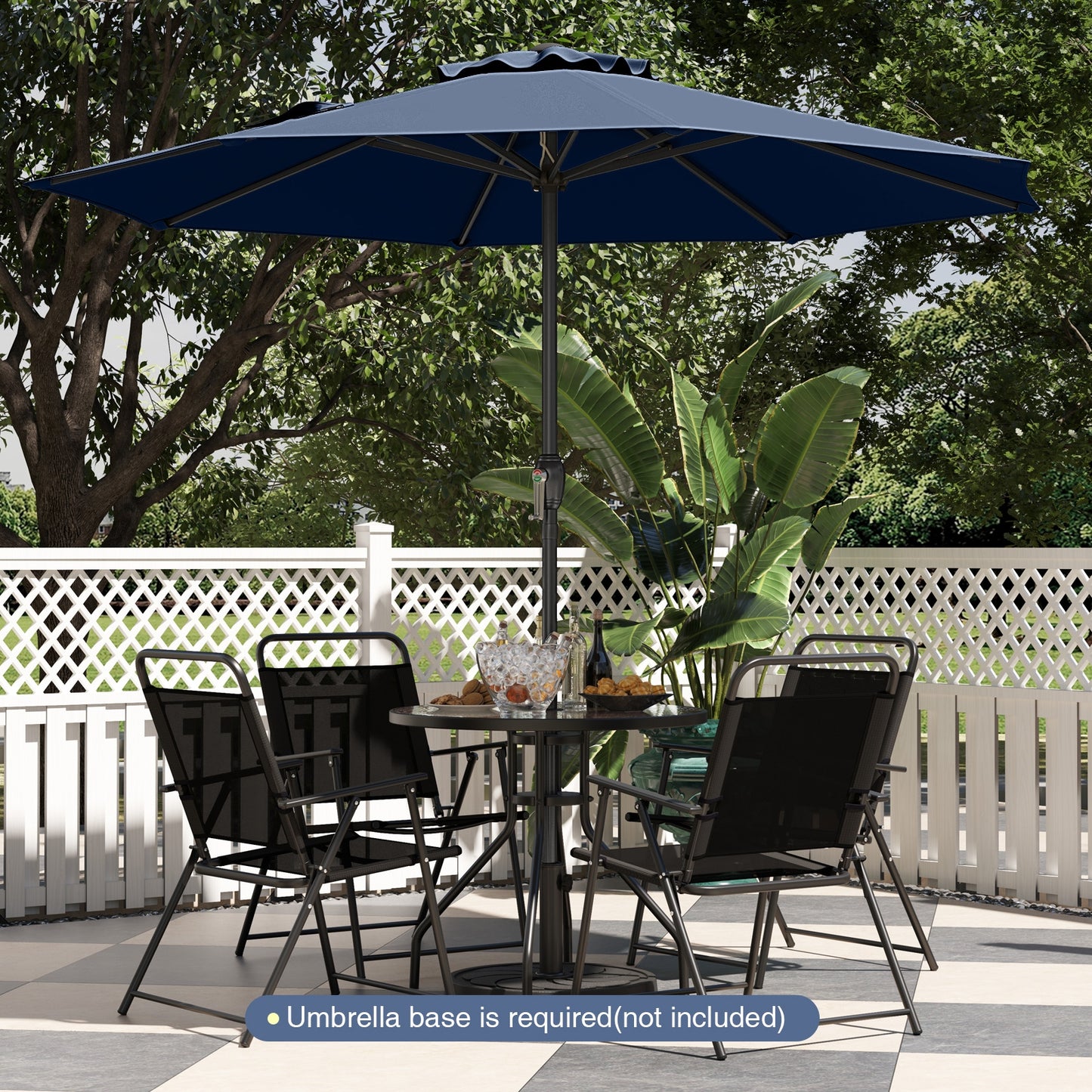 Outdoor Heavy Duty Market Umbrella with Crank Handle and 8 Sturdy Ribs-Navy