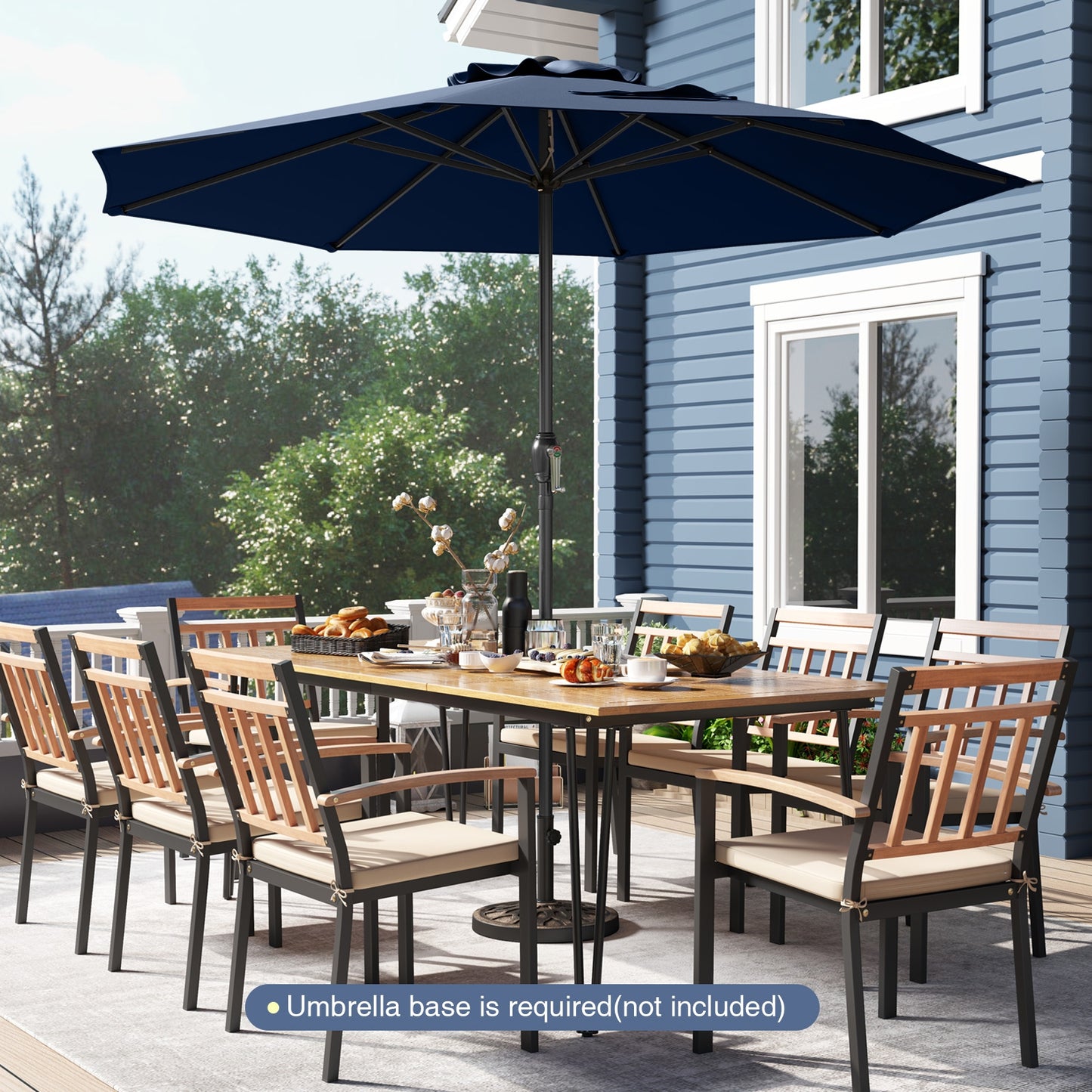 Outdoor Heavy Duty Market Umbrella with Crank Handle and 8 Sturdy Ribs-Navy