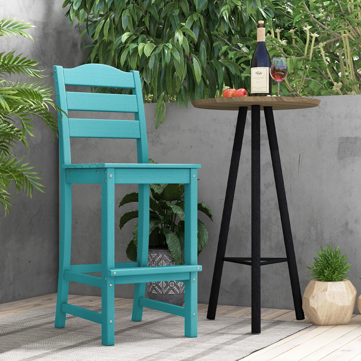 30 Inches Counter Height HDPE Bar Stool with Backrest and Footrest-Turquoise