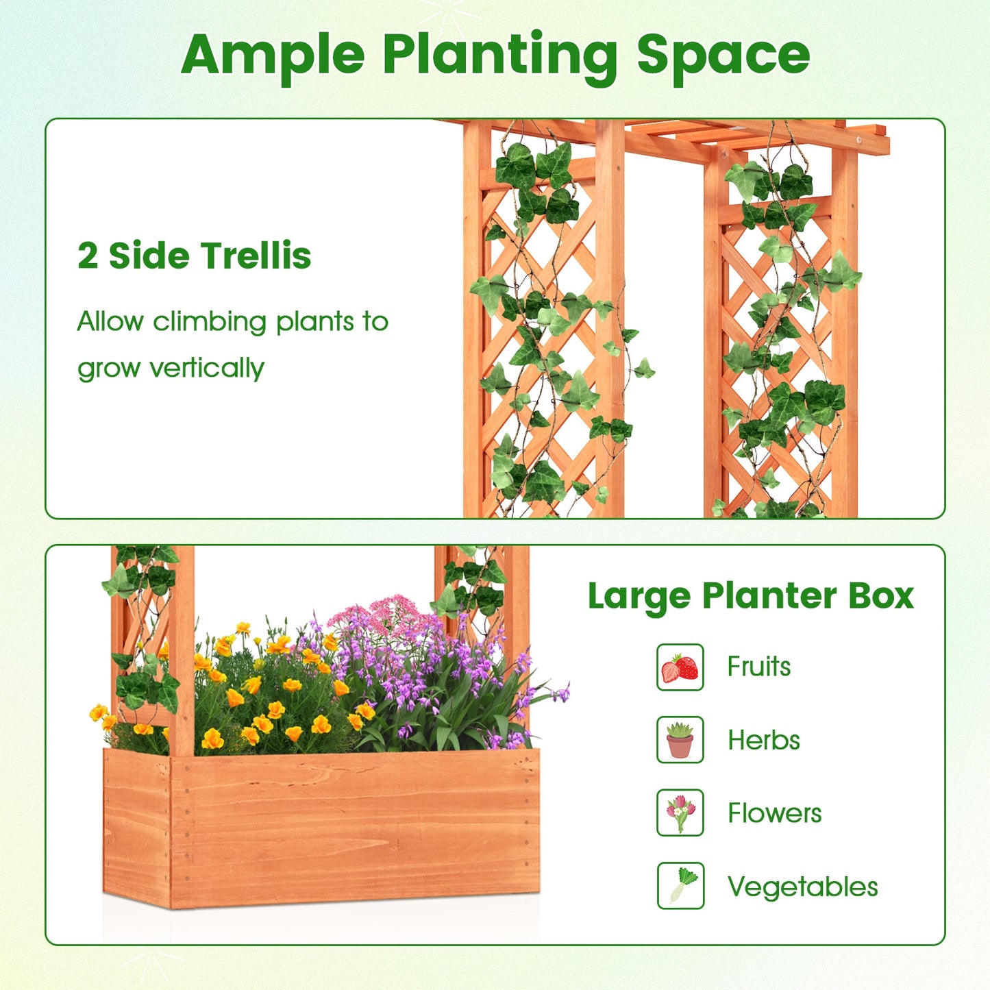 Raised Garden Bed with Side Trellis and Hanging Roof and Drainage Hole-Orange