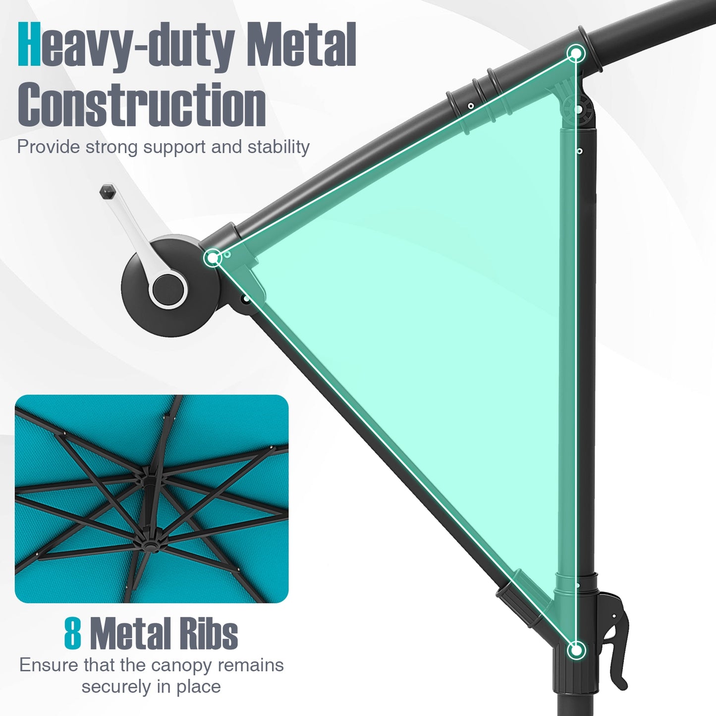 10 Ft Patio Umbrella Offset Cantilever Umbrella with 40 Solar Powered Lights-Turquoise
