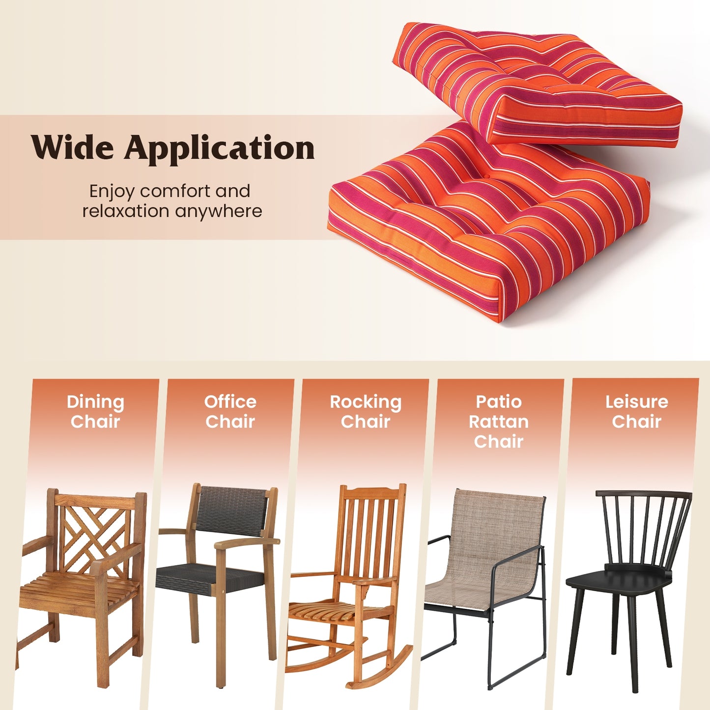 21 Inch x 21 Inch Patio Chair Seat Cushion Pads for Indoor and Outdoor-Orange