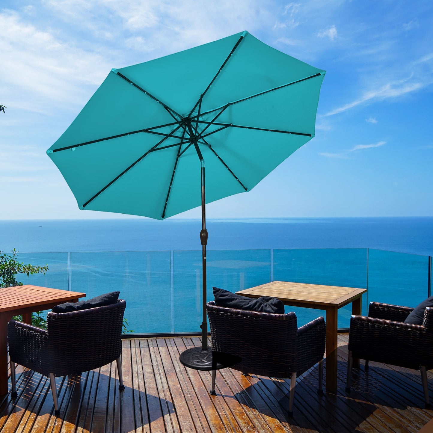 10 Feet Outdoor Patio Umbrella with Bright Solar LED Lights-Turquoise