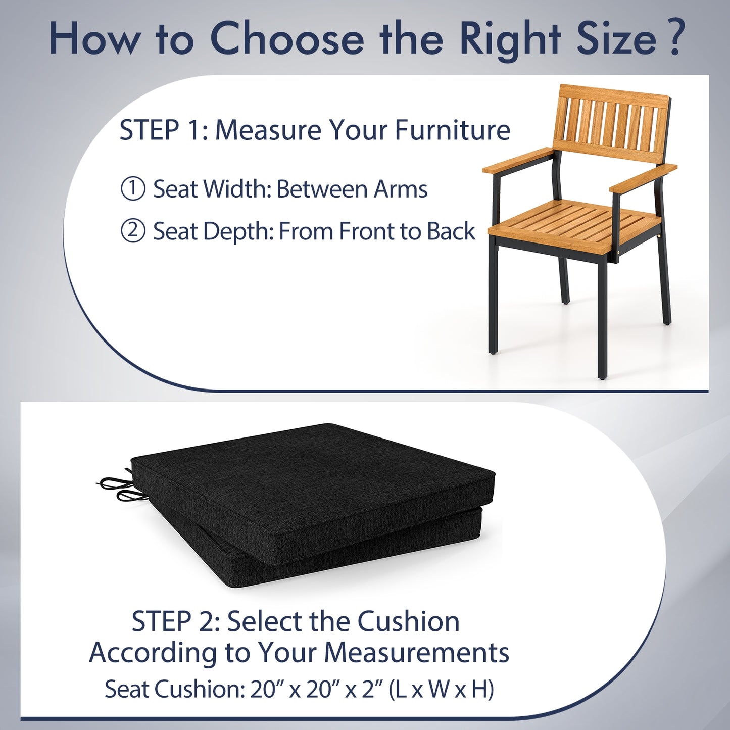 Outdoor Chair Cushion Set of 2 Waterproof Fade-Resistant Olefin Seat Cushions-Black