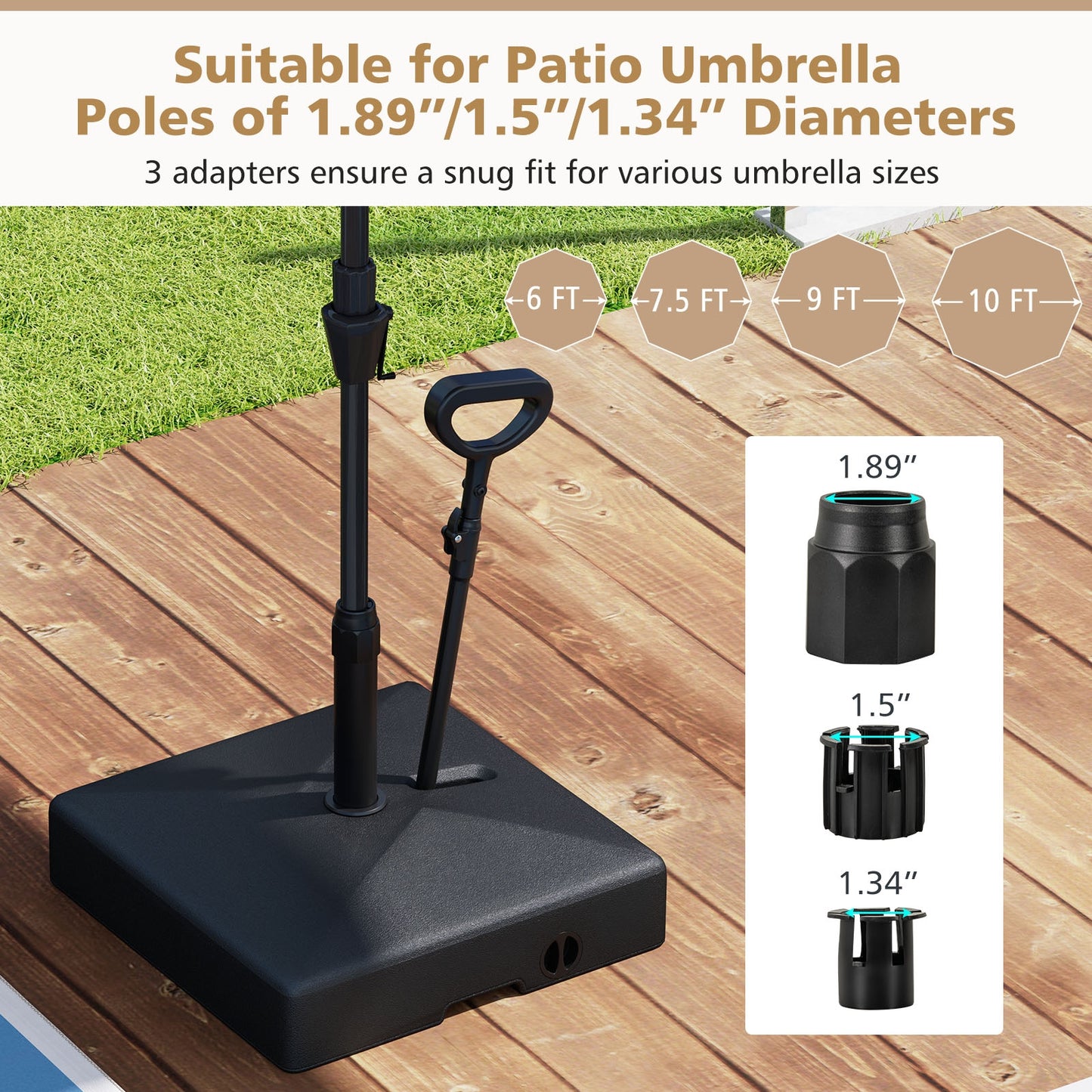 Mobile Patio Umbrella Base Water Sand Fillable Market Table Umbrella Stand with 3 Wheels-Black