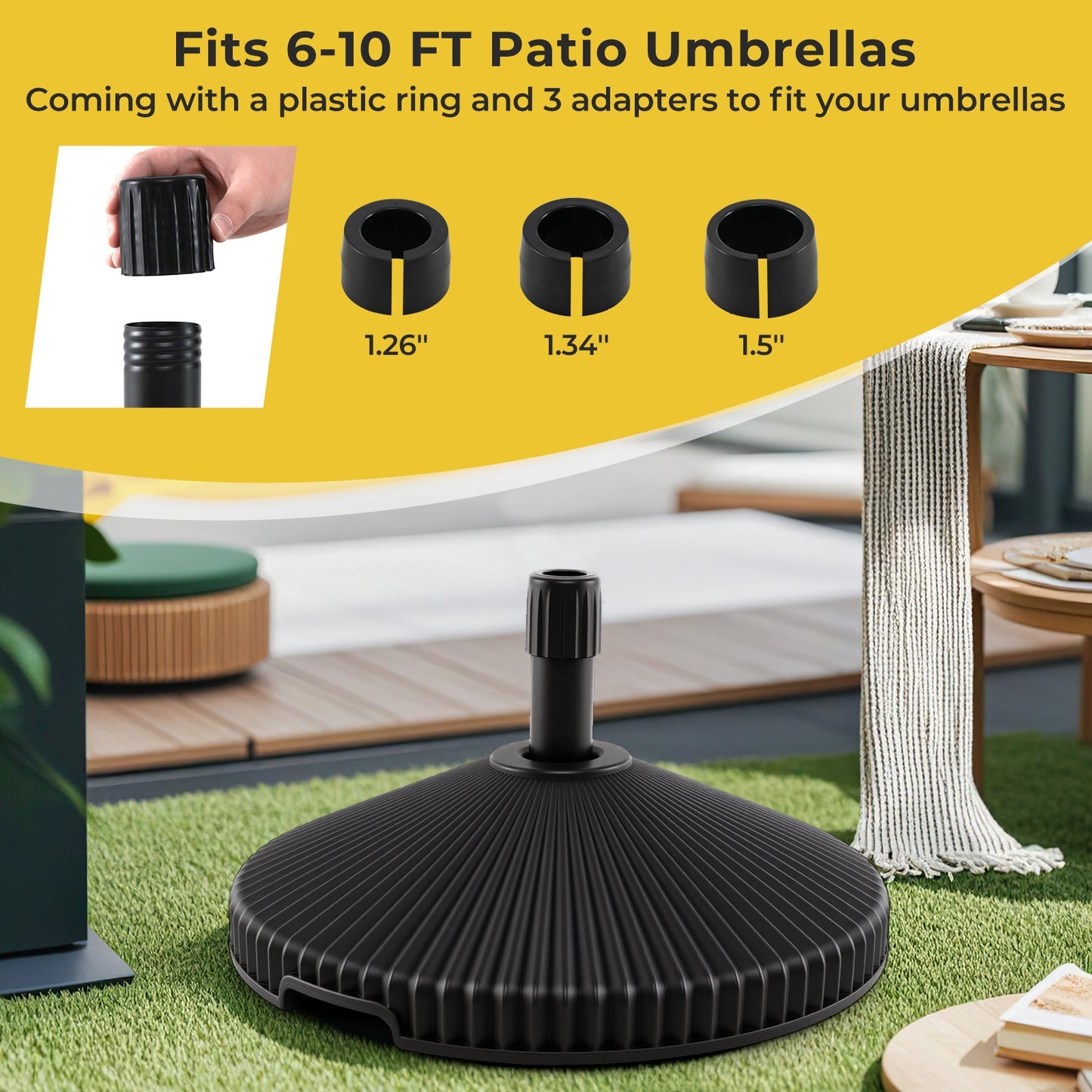 Water and Sand Filled Outdoor Umbrella Stand with Shell Texture and 3 Coupler Sizes-Black