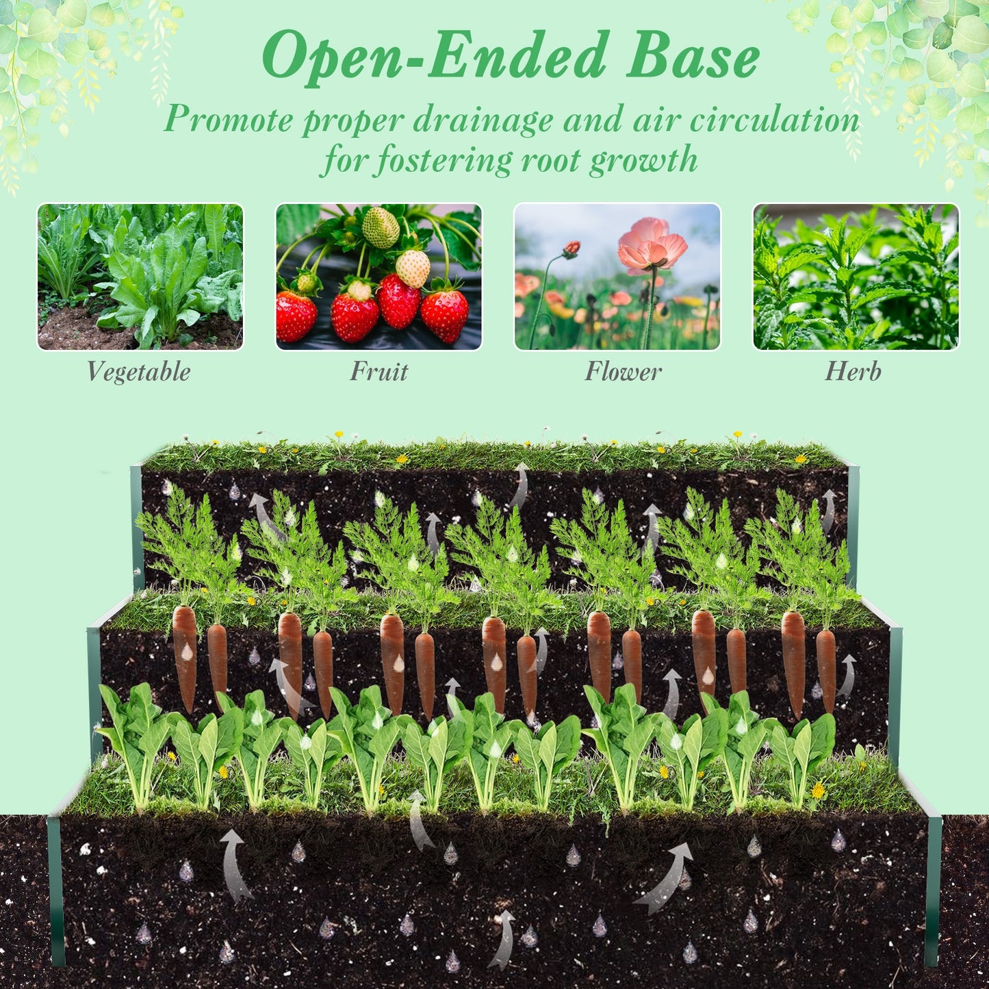 Heavy-Duty Metal Outdoor 3-Tier Raised Garden Bed Planter Box-Green