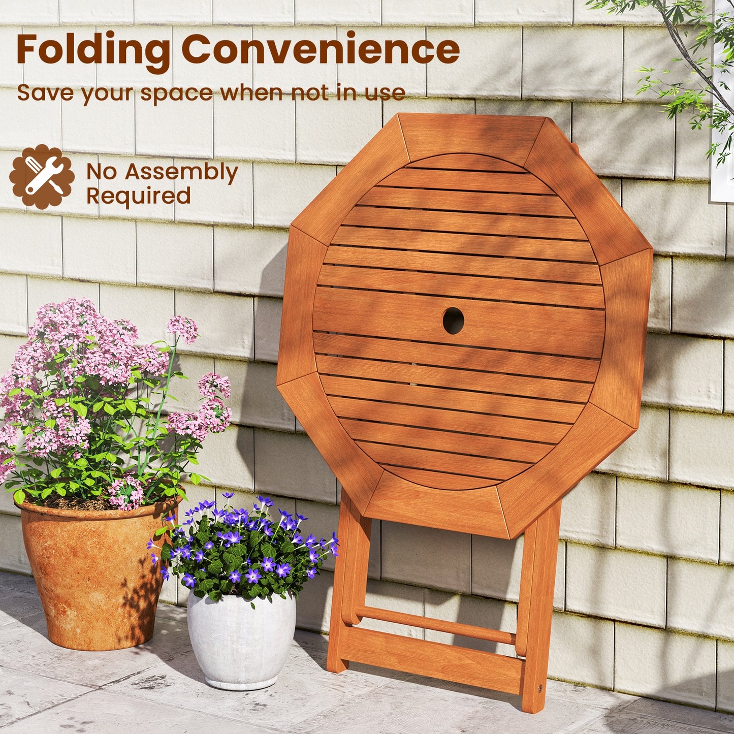 Octagon Folding Patio Table with 2 Inches Umbrella Hole