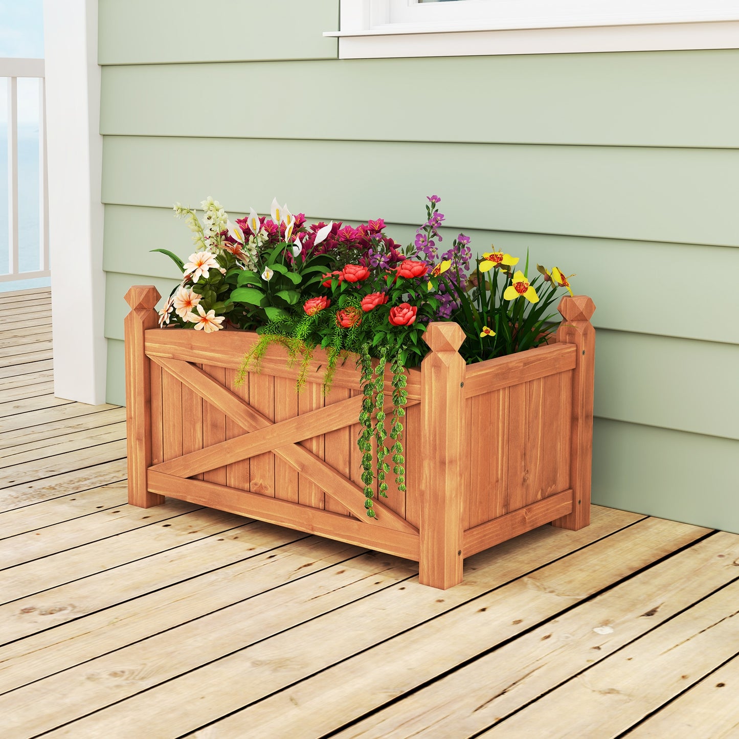 Wooden Raised Garden Bed Drainage Holes for Patio Garden-S