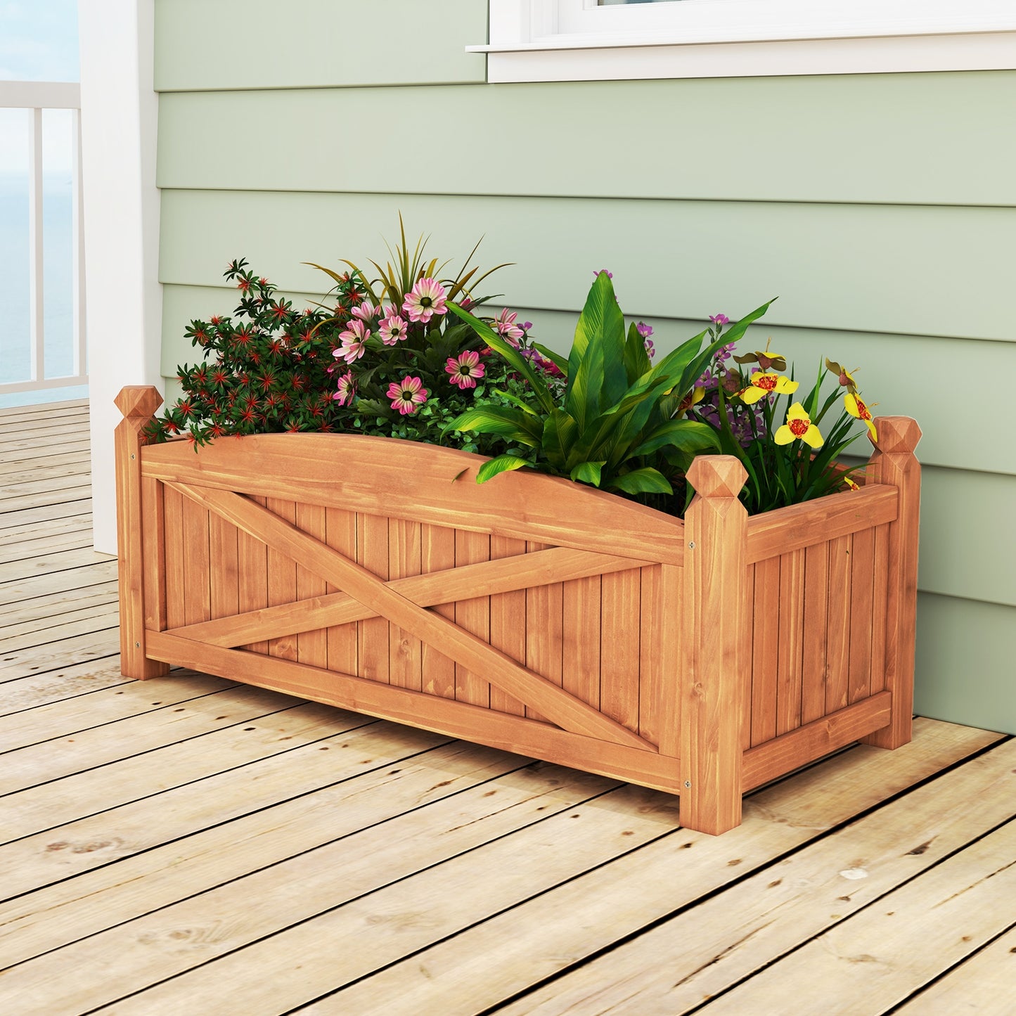 Wooden Raised Garden Bed Drainage Holes for Patio Garden-L