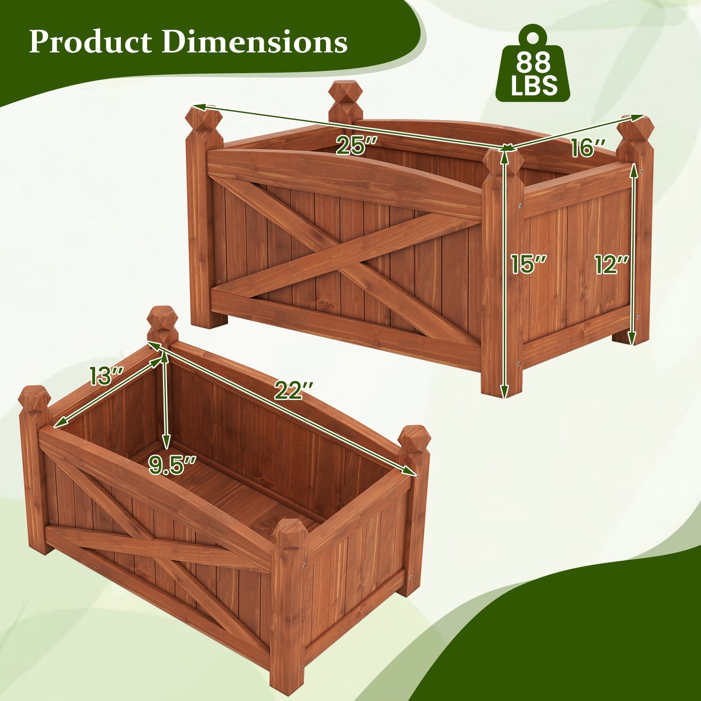 Wooden Raised Garden Bed Drainage Holes for Patio Garden-S