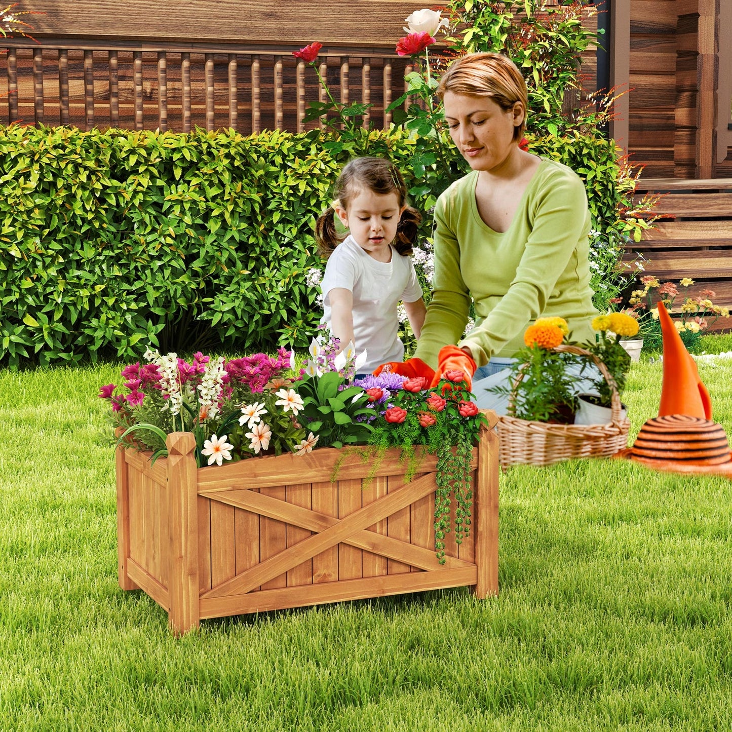 Wooden Raised Garden Bed Drainage Holes for Patio Garden-S