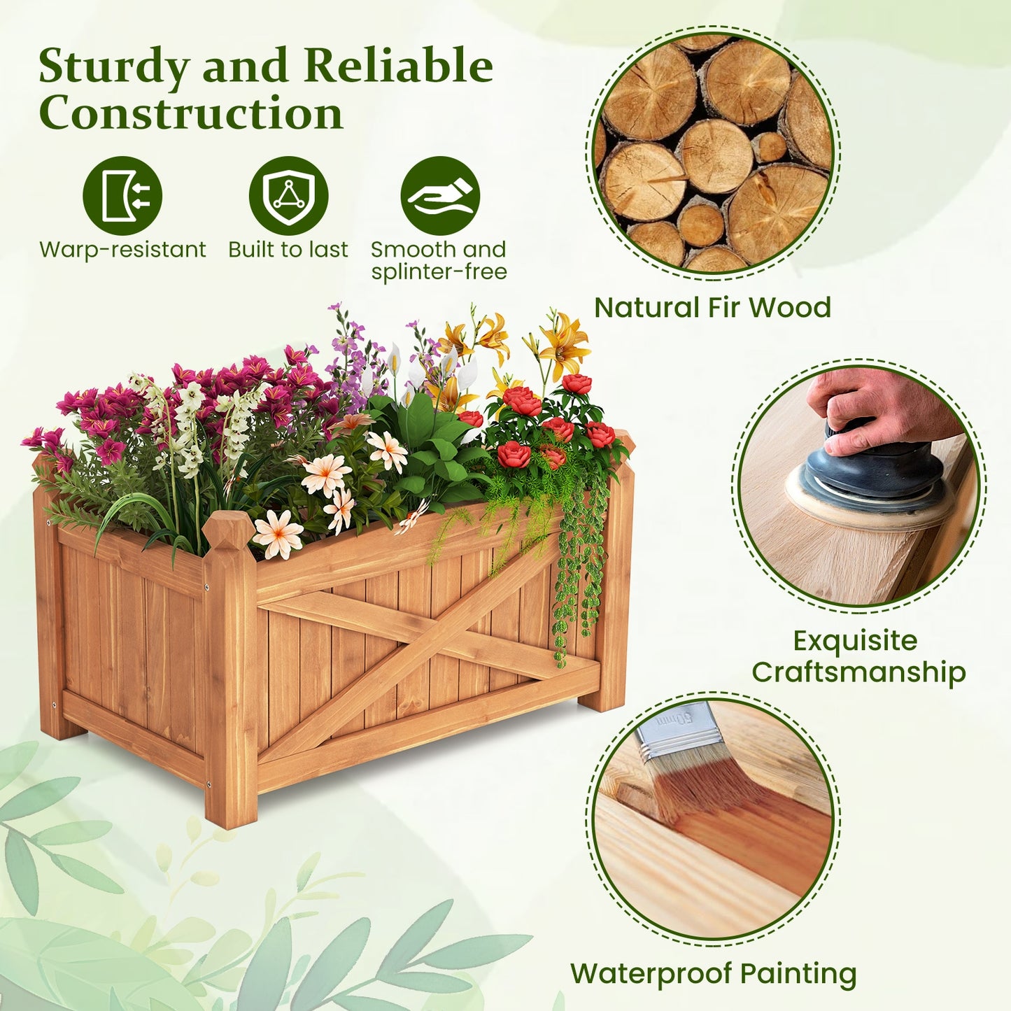 Wooden Raised Garden Bed Drainage Holes for Patio Garden-S