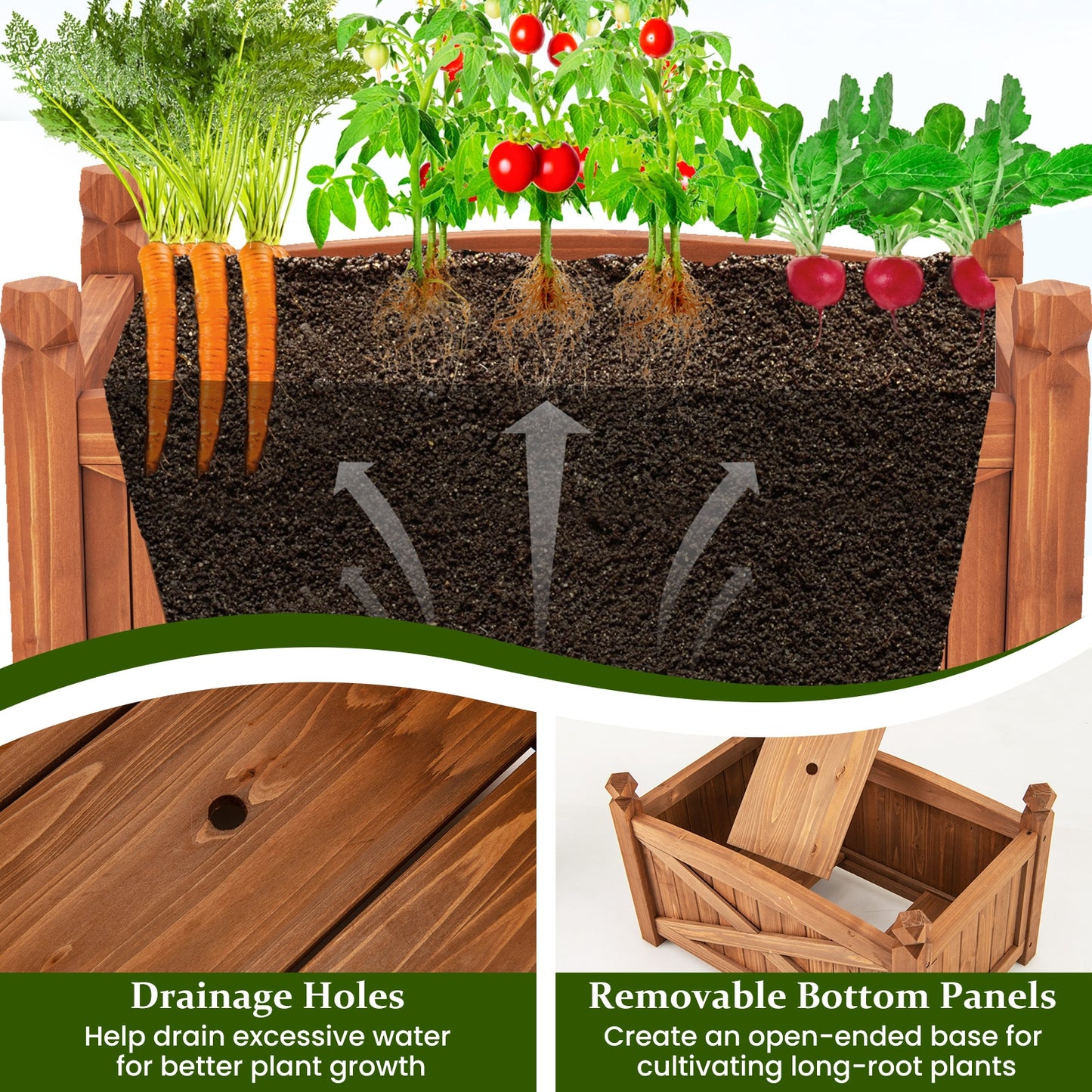 Wooden Raised Garden Bed Drainage Holes for Patio Garden-S