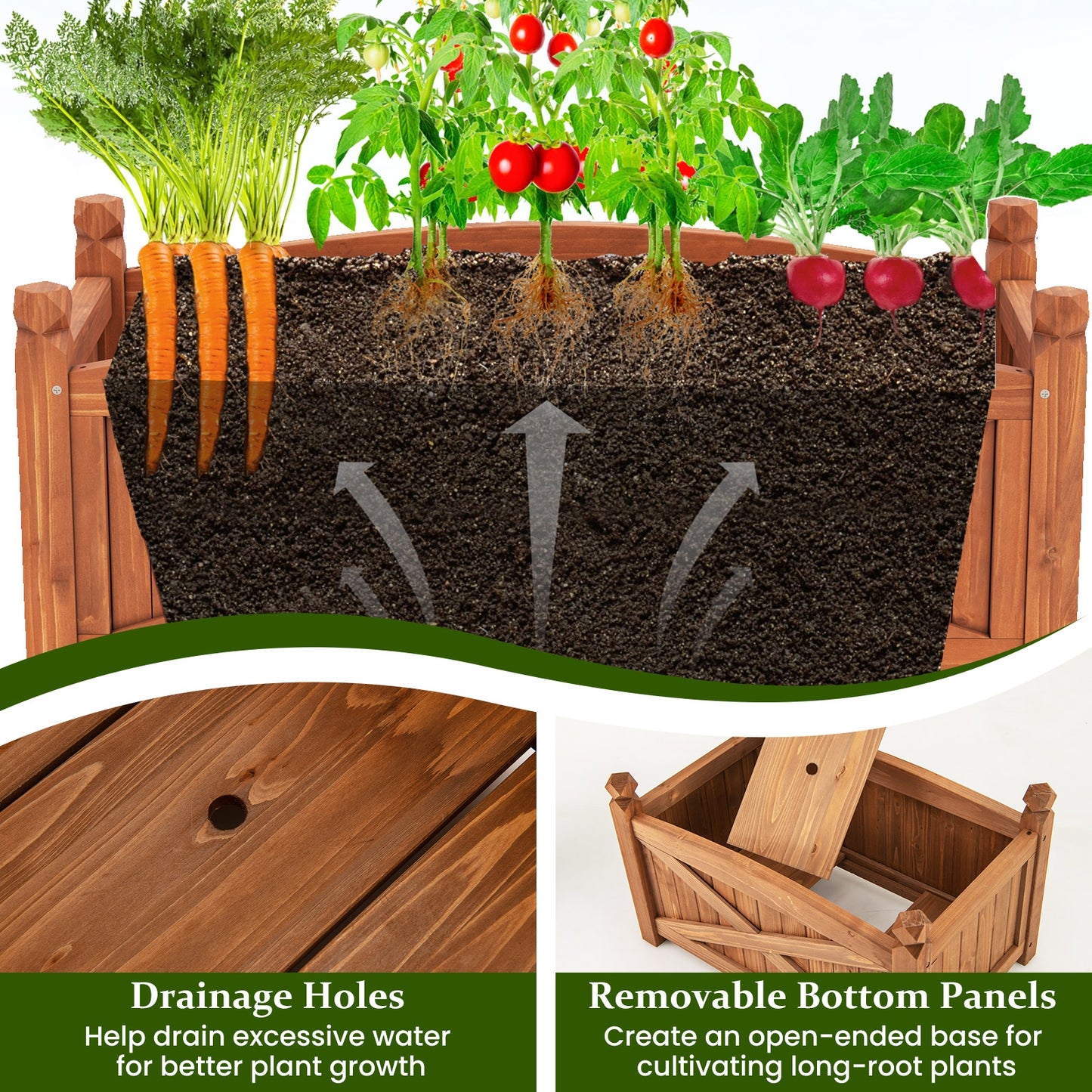Wooden Raised Garden Bed Drainage Holes for Patio Garden-L