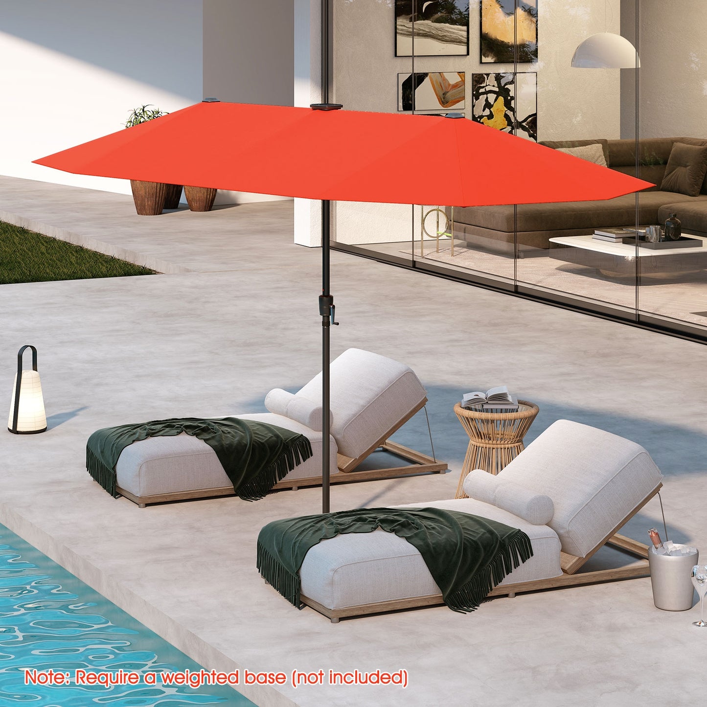13 FT Large Patio Umbrella with LED Solar Lights and Crank Handle-Orange