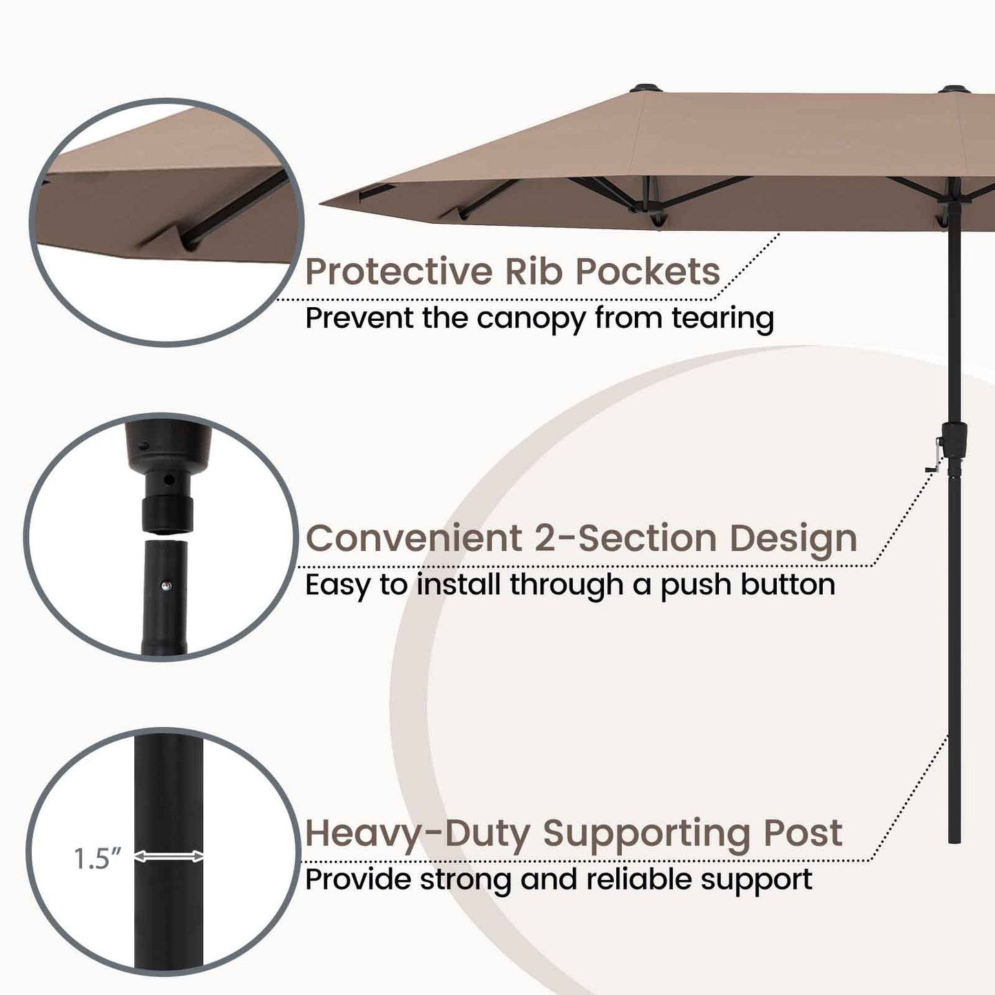 13 FT Large Patio Umbrella Outdoor Double-Sided Table Market Umbrella with Crank Handle-Coffee
