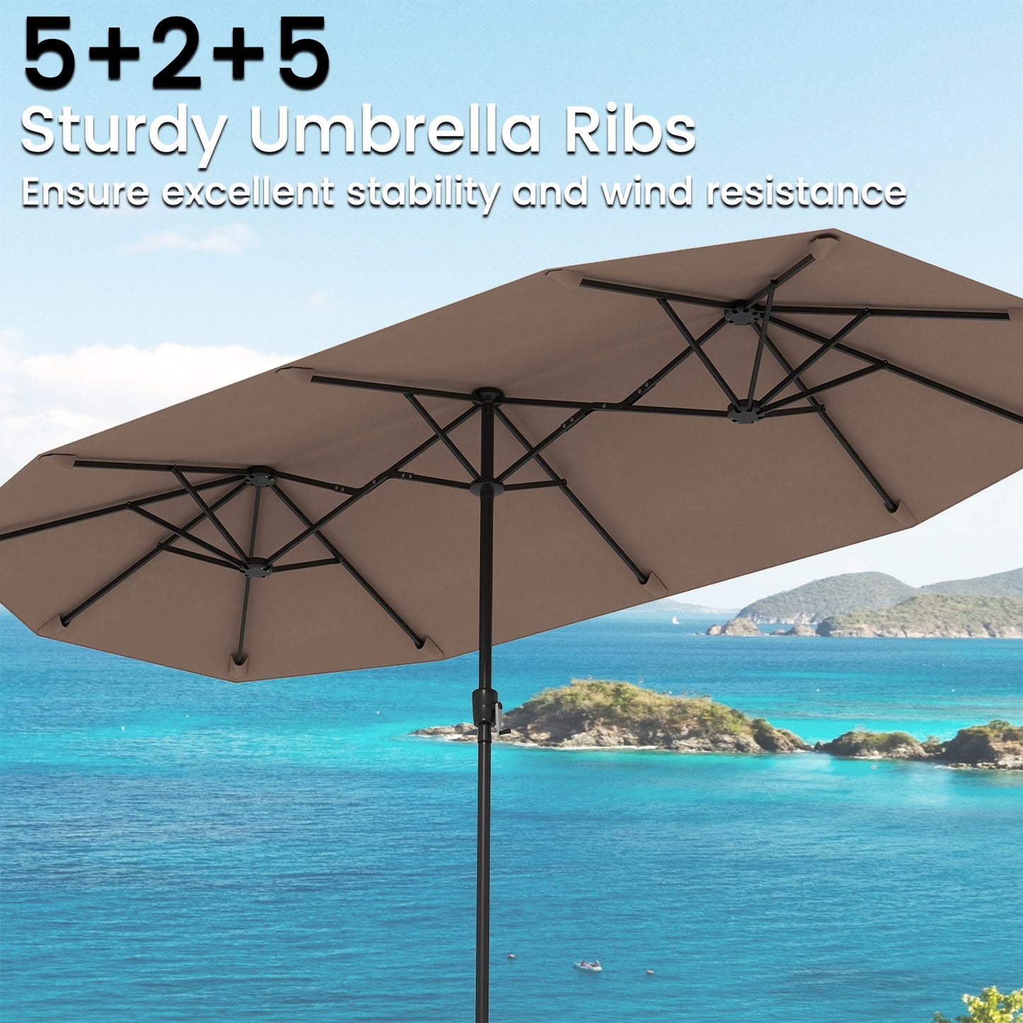 13 FT Large Patio Umbrella Outdoor Double-Sided Table Market Umbrella with Crank Handle-Coffee