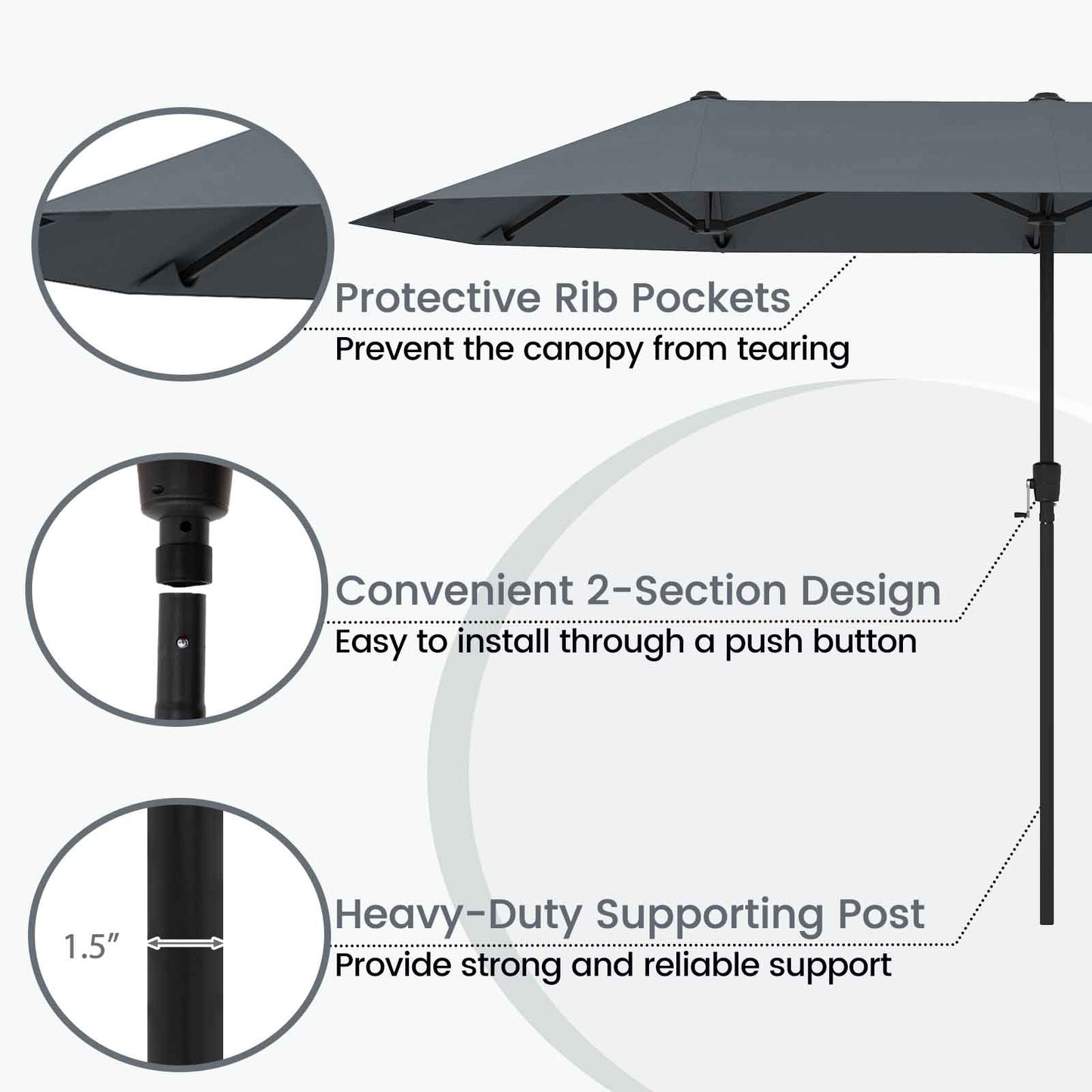 13 FT Large Patio Umbrella Outdoor Double-Sided Table Market Umbrella with Crank Handle-Gray