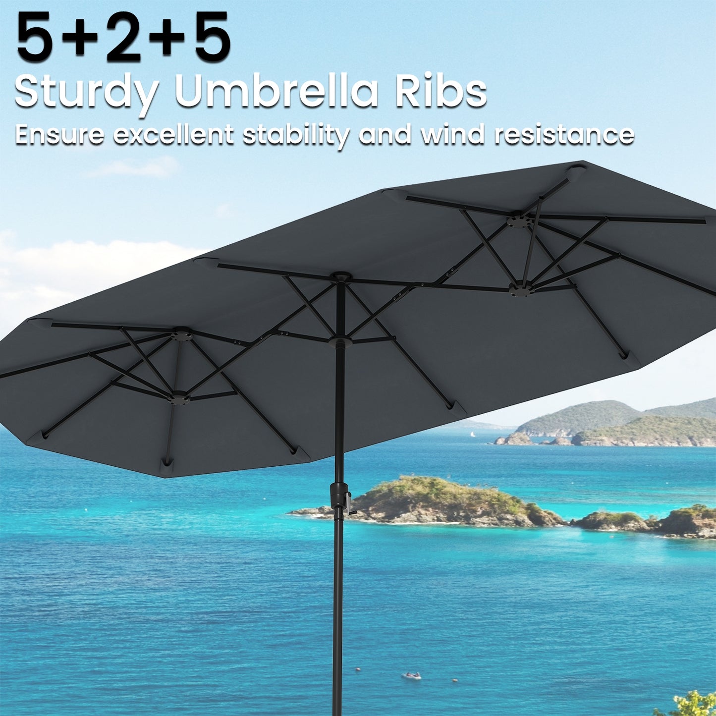13 FT Large Patio Umbrella Outdoor Double-Sided Table Market Umbrella with Crank Handle-Gray