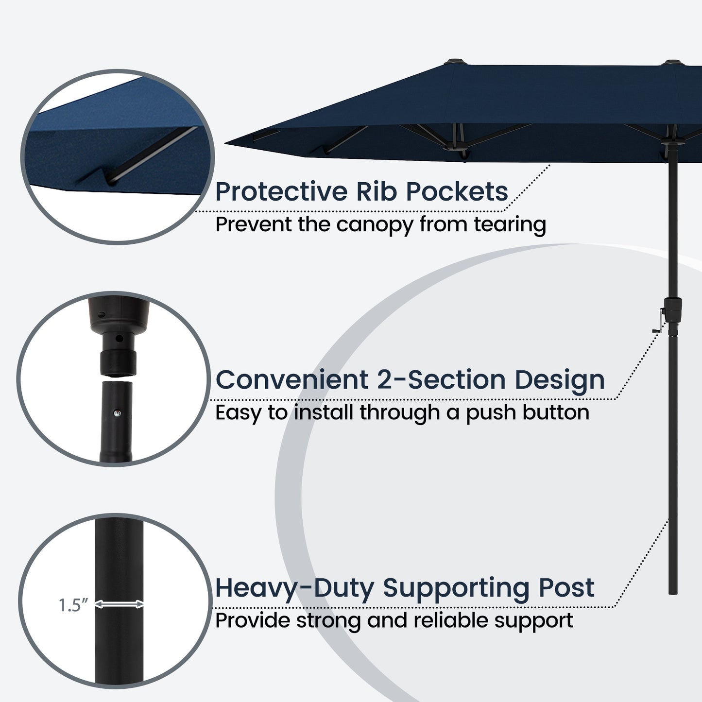 13 FT Large Patio Umbrella Outdoor Double-Sided Table Market Umbrella with Crank Handle-Navy