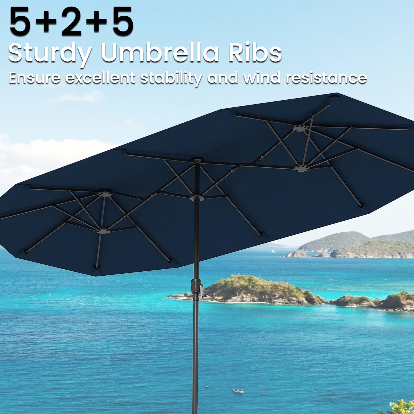 13 FT Large Patio Umbrella Outdoor Double-Sided Table Market Umbrella with Crank Handle-Navy