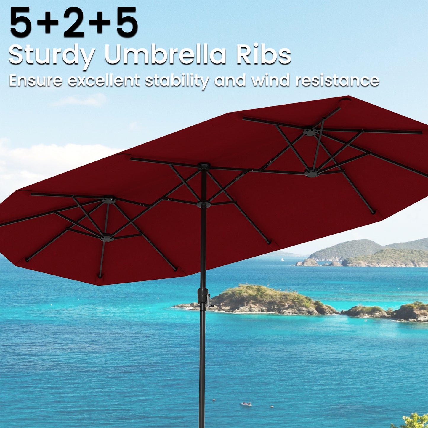 13 FT Large Patio Umbrella Outdoor Double-Sided Table Market Umbrella with Crank Handle-Red